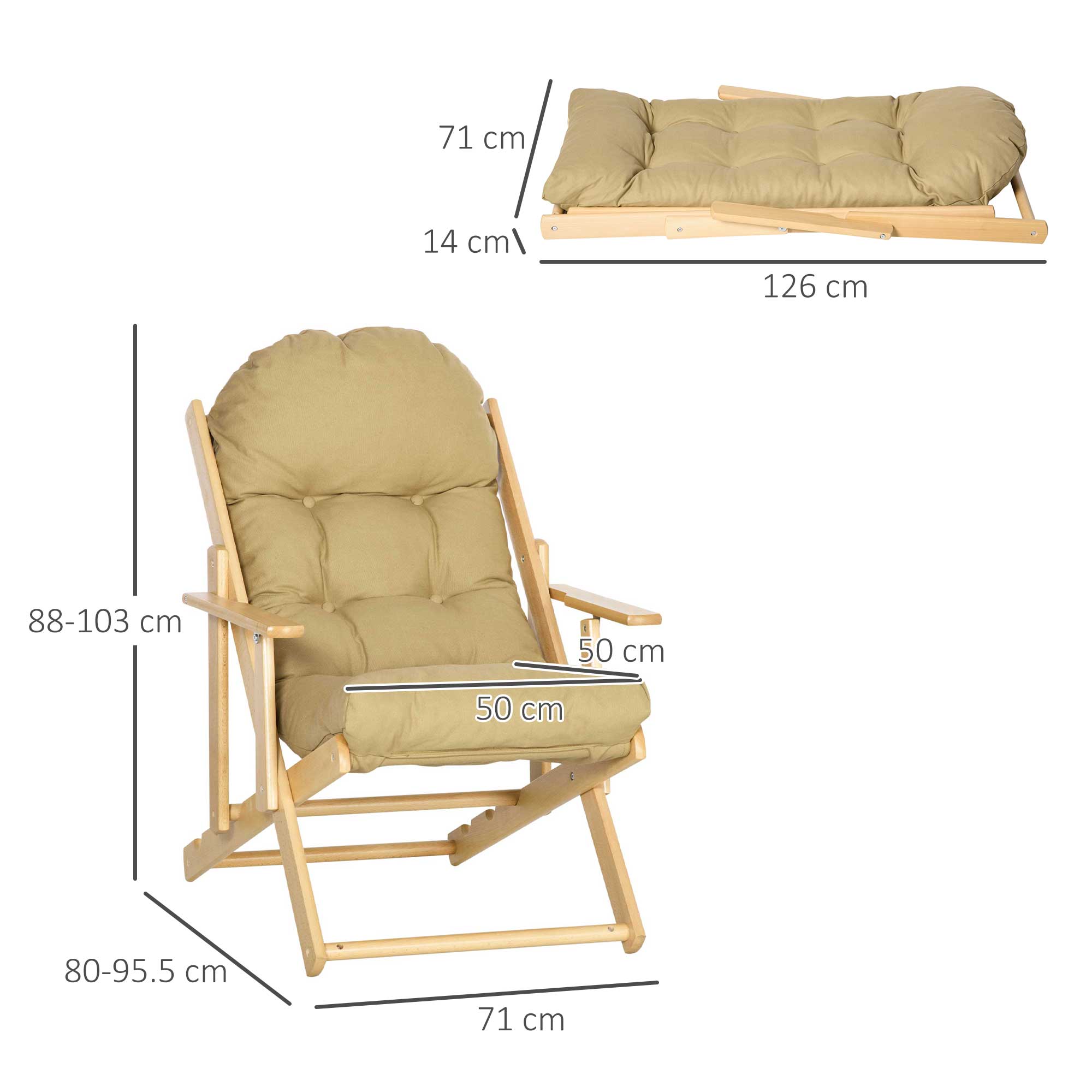 Accentfauteuil, Relaxfauteuil met Verstelbare Rugleuning, Beukenhoutframe, tot 120 kg, Bruin