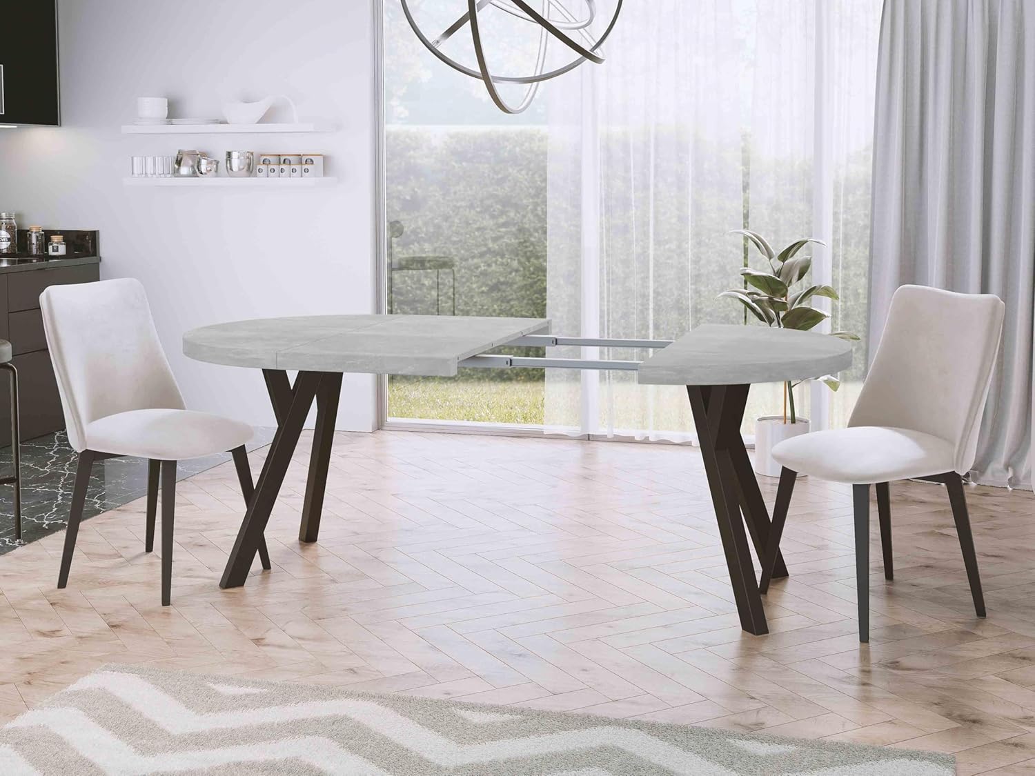 WFL GROUP Designer Runder Ausziehbarer Esstisch - Loft-Stil, Industriell, Platzsparend - Schwarze Beine - 100 bis 150 cm - für 5-8 Personen - Hergestellt in EU - Wotan Eiche - 150 cm