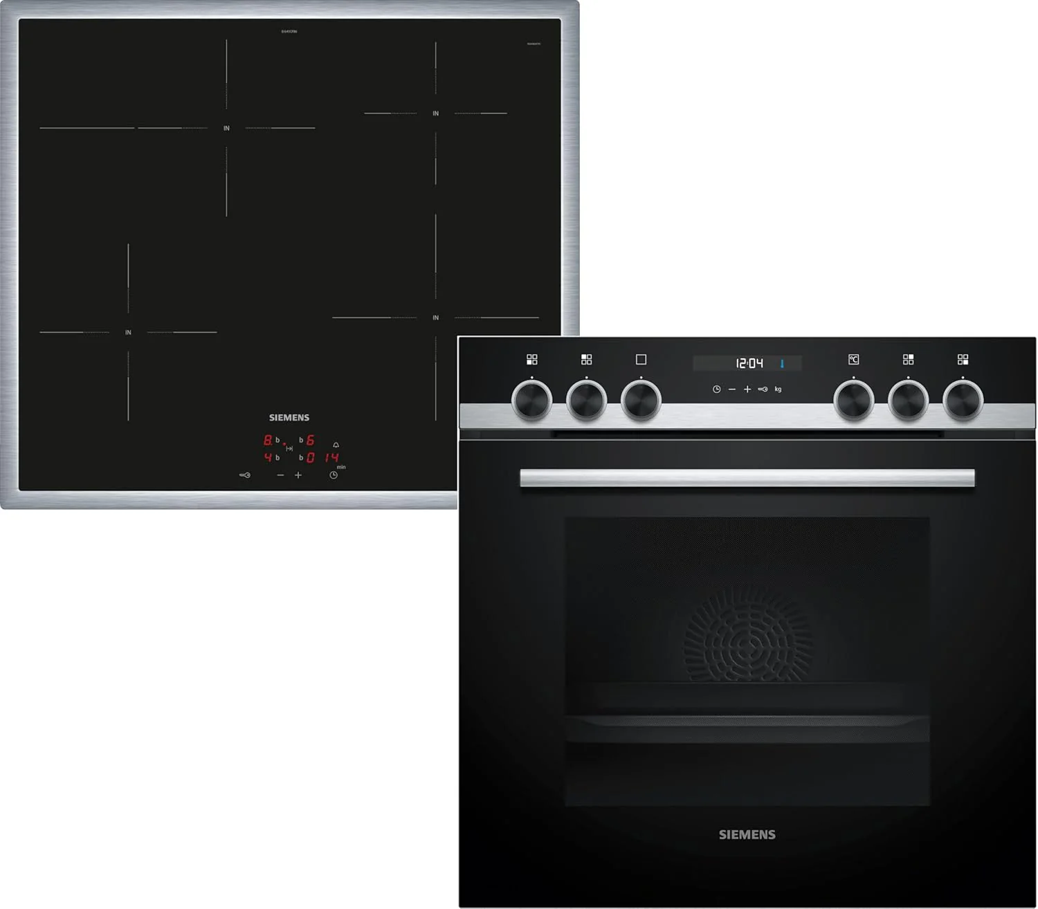 Siemens EQ522IA01, Einbauherd-Set, Bestehend aus HE517GBS4 Herd, 60 x 60 cm, 3D Hei?luft, Selbstreinigung, Clip Auszug & EI645CFB6E Induktionskochfeld, Br?terzone, powerBoost, Edelstahl Rahmen
