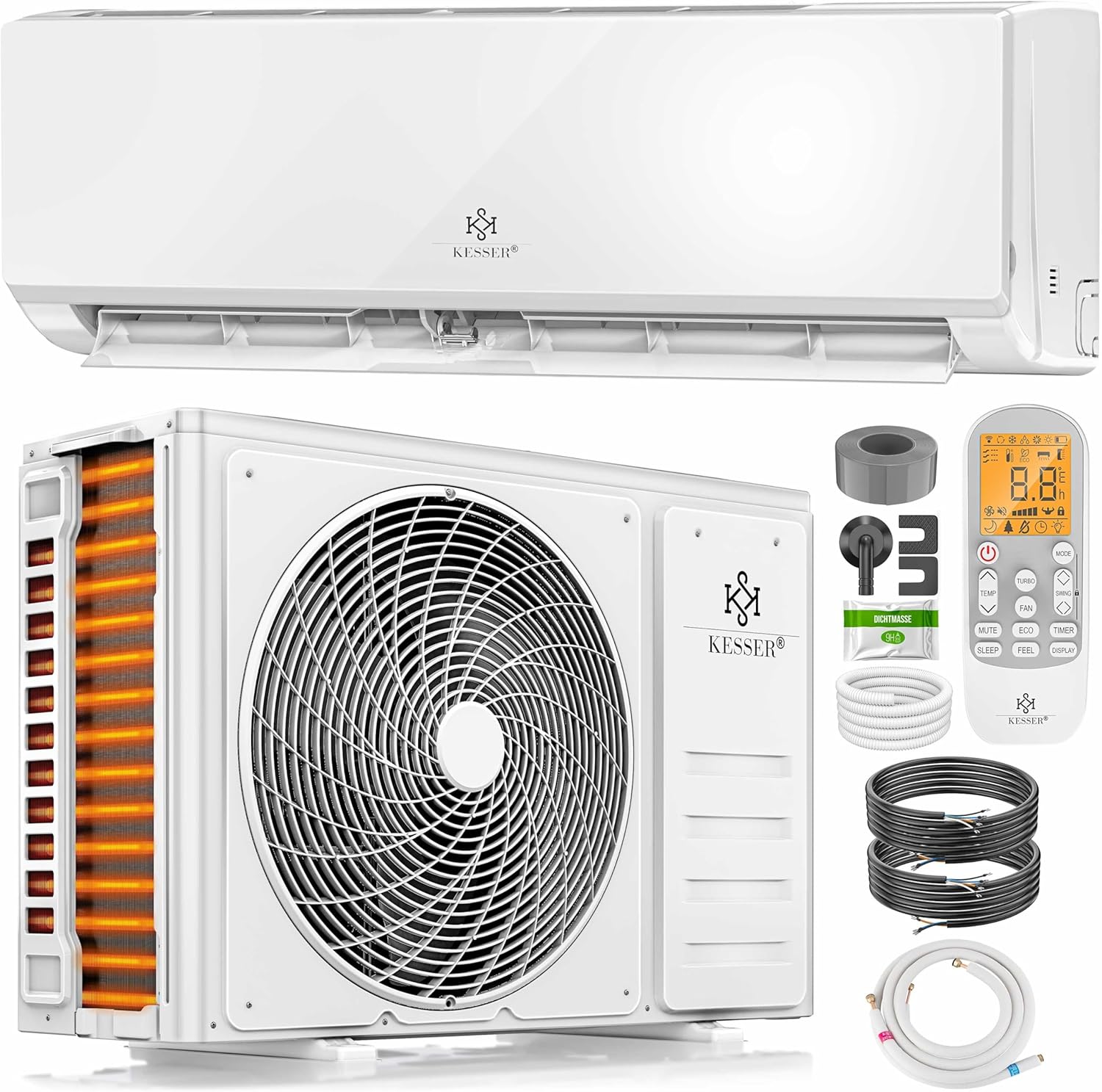 KESSER® Klimaanlage Set Split, WiFi/App Funktion Klimagerät, Kühlen A++/Heizen A+, 18000 BTU/h (5.300W) sehr leise, Kältemittel R32, Fernbedienung, Timerfunktion, Montagematerial, Weiß
