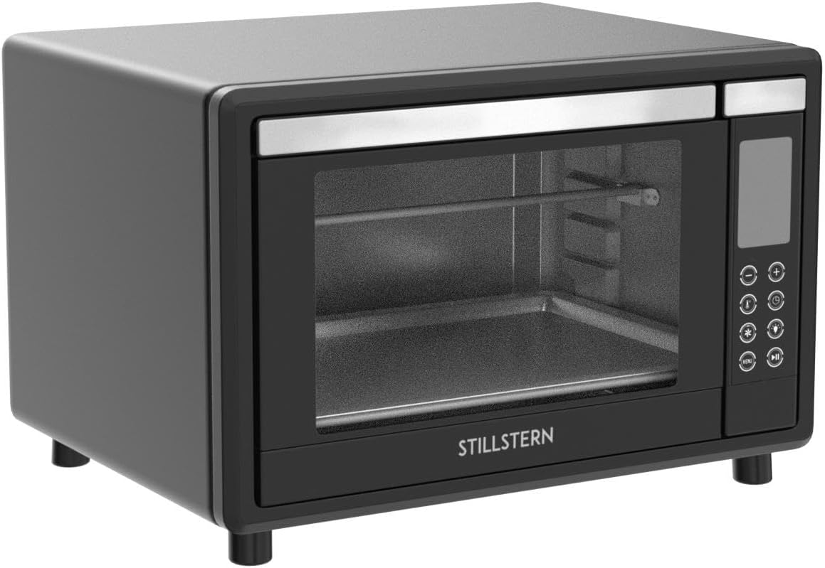 Stillstern Minibackofen mit Umluft (35L) DE Version, Pizza Ø28cm, NEU: CYCLONE PRO+ (Antihaftbeschichtung), 13 Programme, Auftauen&Warmhalten, 8h Timer, Rezeptheft, Mini Backofen Pizzaofen Grill
