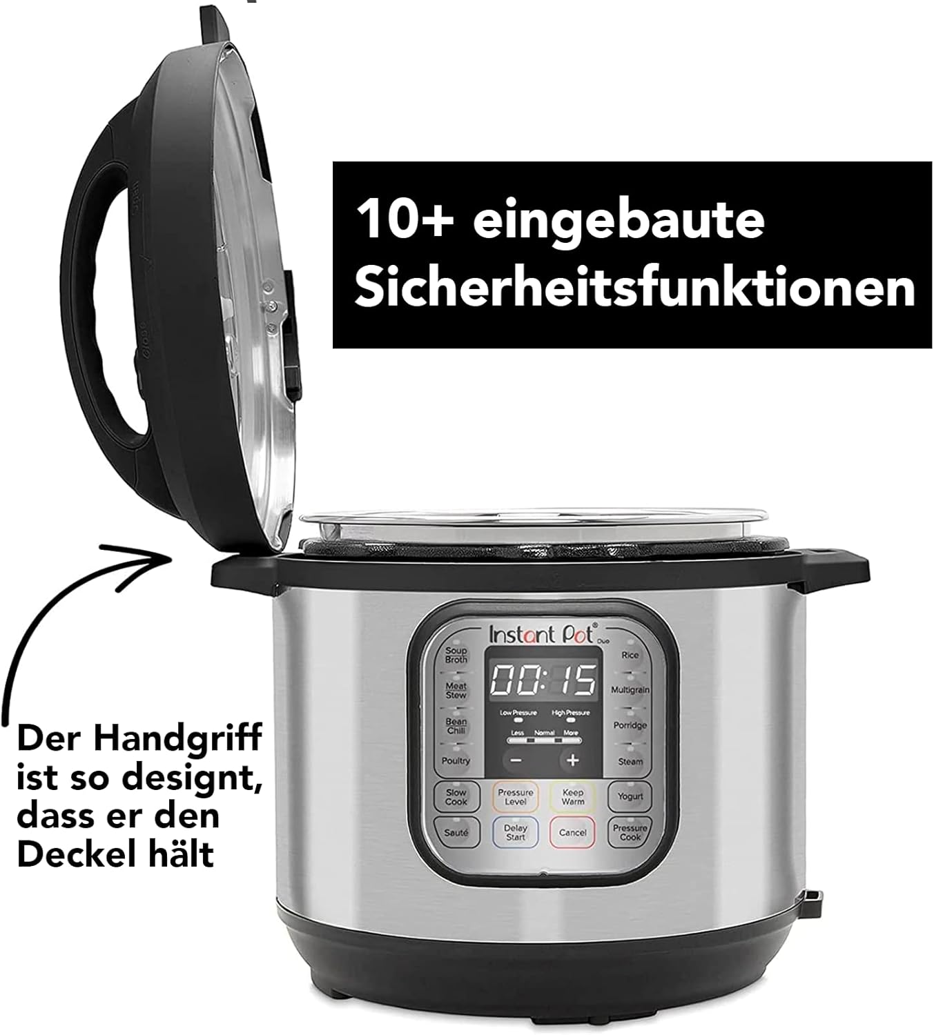 Instant Pot Pro 10-in-1-Elektro-Multikocher 1200 W, 5,7 L – Schnellkochtopf, Schongarer, Reiskocher, Dampfgarer, Sautierpfanne, Sterilisator, Joghurtbereiter, Sous Vide Gert – Schwarzer Edelstahl