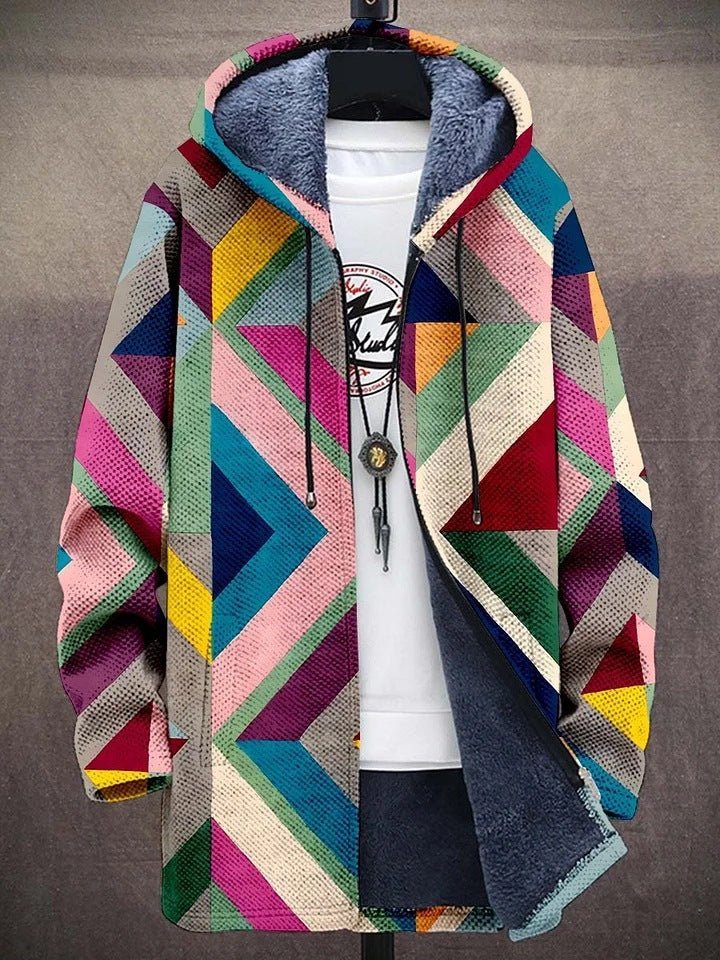 Herren Fleecejacke mit Kapuze und Rei?verschluss | Warmer Kapuzencardigan im Farbblock Design | Bequeme Fleece-Sweatjacke