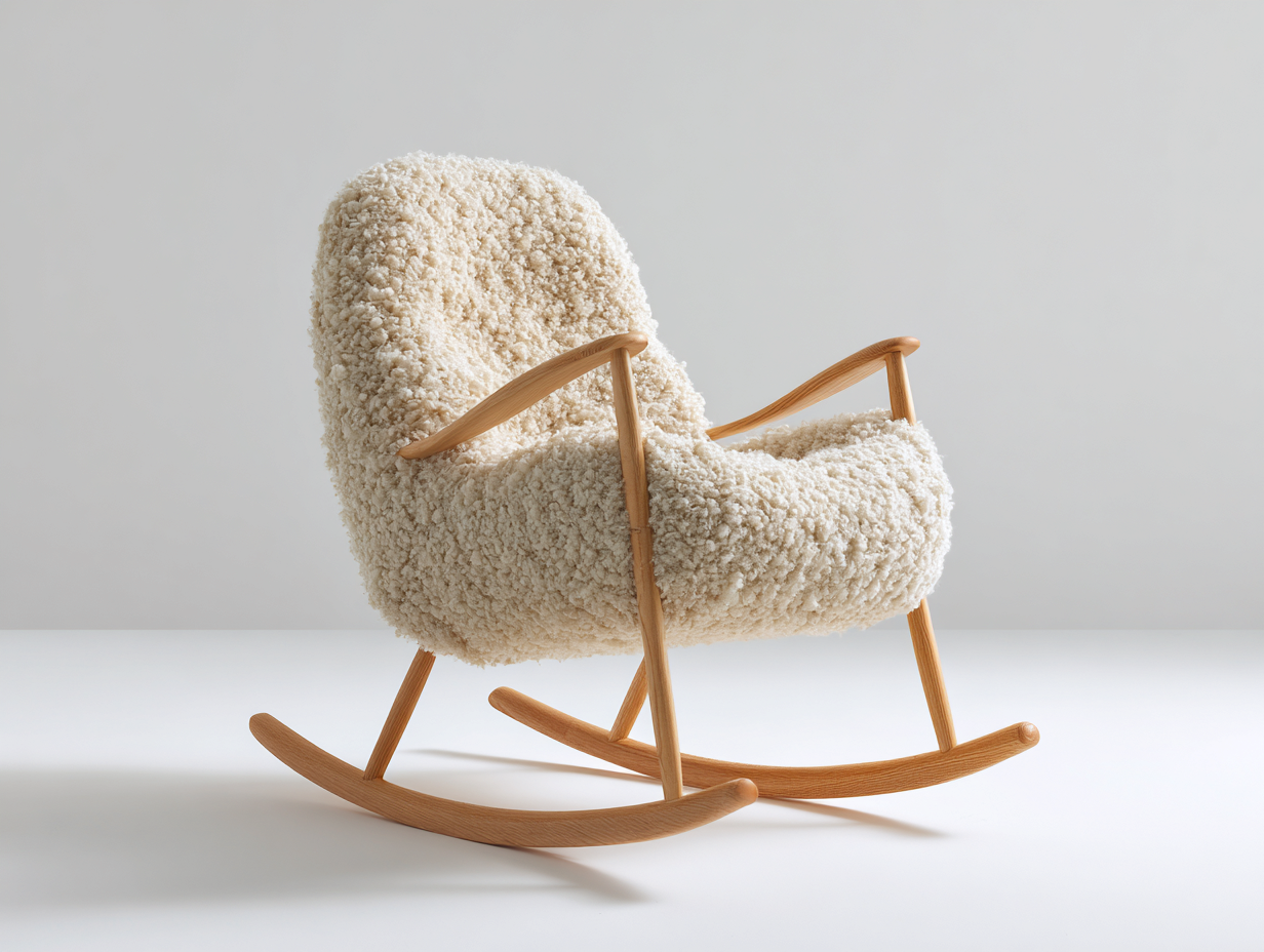 Schaukelstuhl Bouclé Stoff Holz 82x88x94 cm - Cremeweiß - modernes Design - für Wohnzimmer