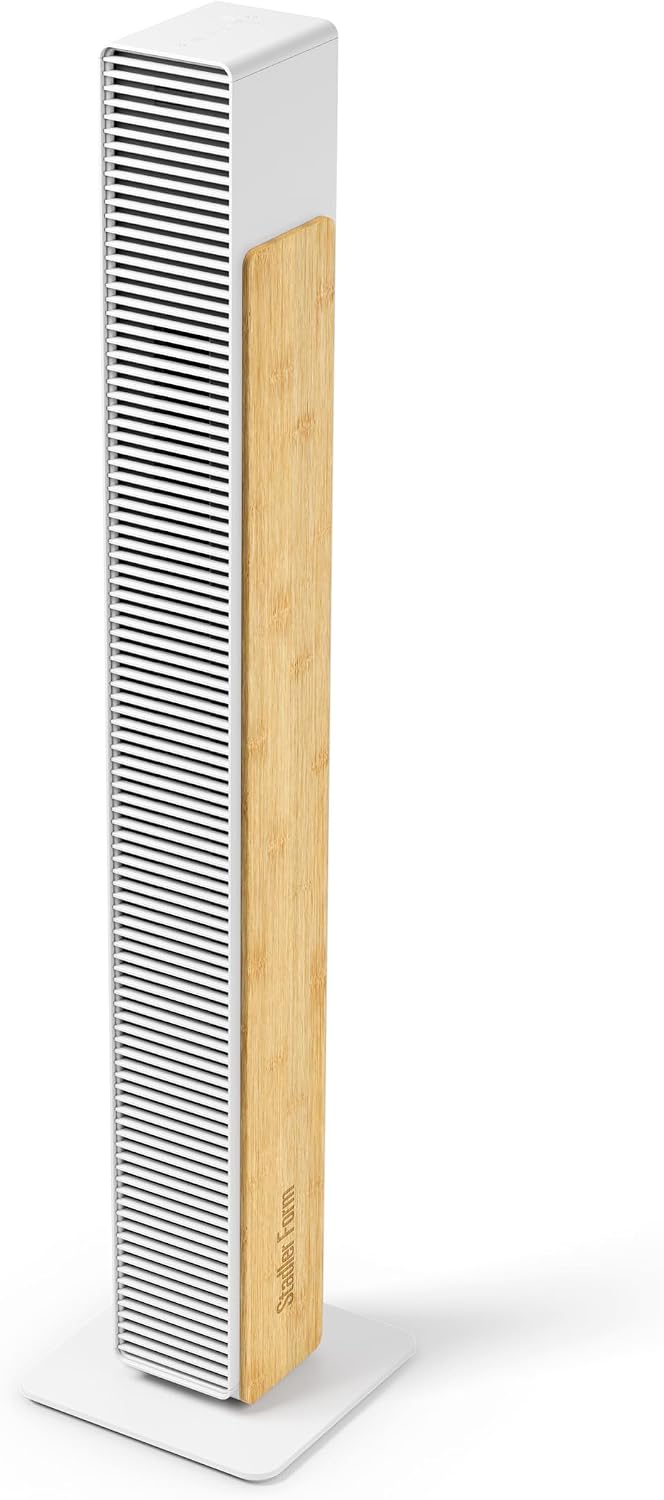 Stadler Form leiser Ventilator Nick, Turmventilator mit Schwenkfunktion, 10 Geschwindigkeitsstufen, Timer, mit Fernbedienung, für Schlafzimmer, Büro, Wohnzimmer, mit natürlichem Bambus, weiß