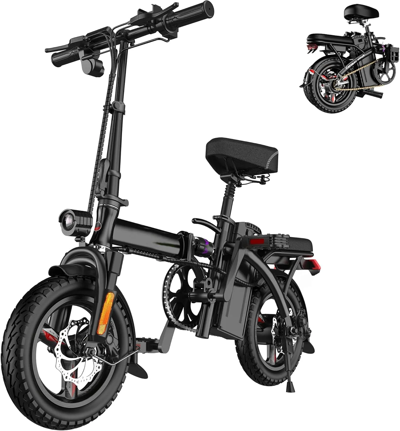 Ebikes for Adults, 400W Motor 22MPH Max Speed, 14�� Tire, 48V 15AH Removable Battery for Electric Bike, Multi-Shock Absorption, City Commuter, Foldable Adult Electric Bicycles