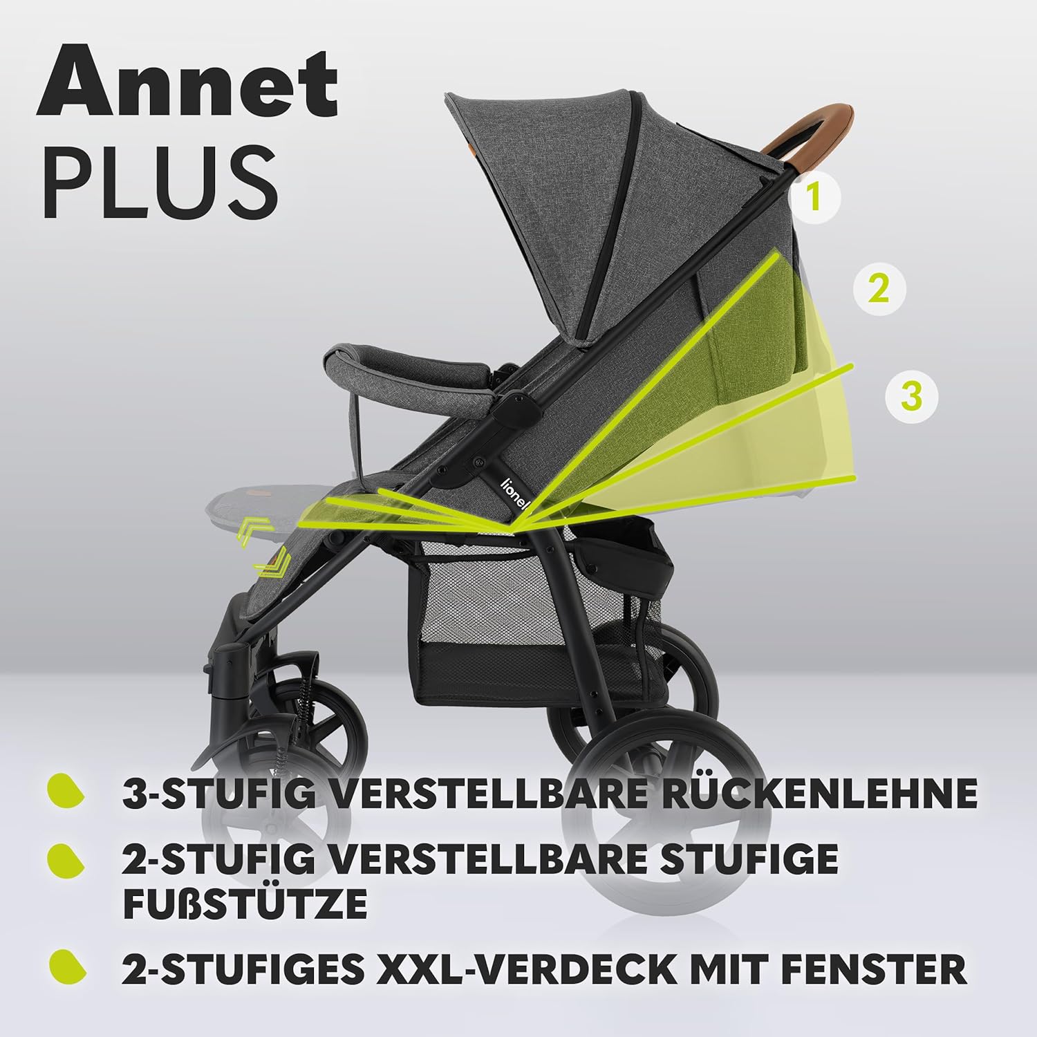 LIONELO Annet Plus Buggy bis 22 kg mit Liegefunktion, Kinderwagen klein zusammenklappbar mit Zubehör, Eva-Schaum-Räder, Moskitonetz, Fußdecke Getränkehalter, Korb