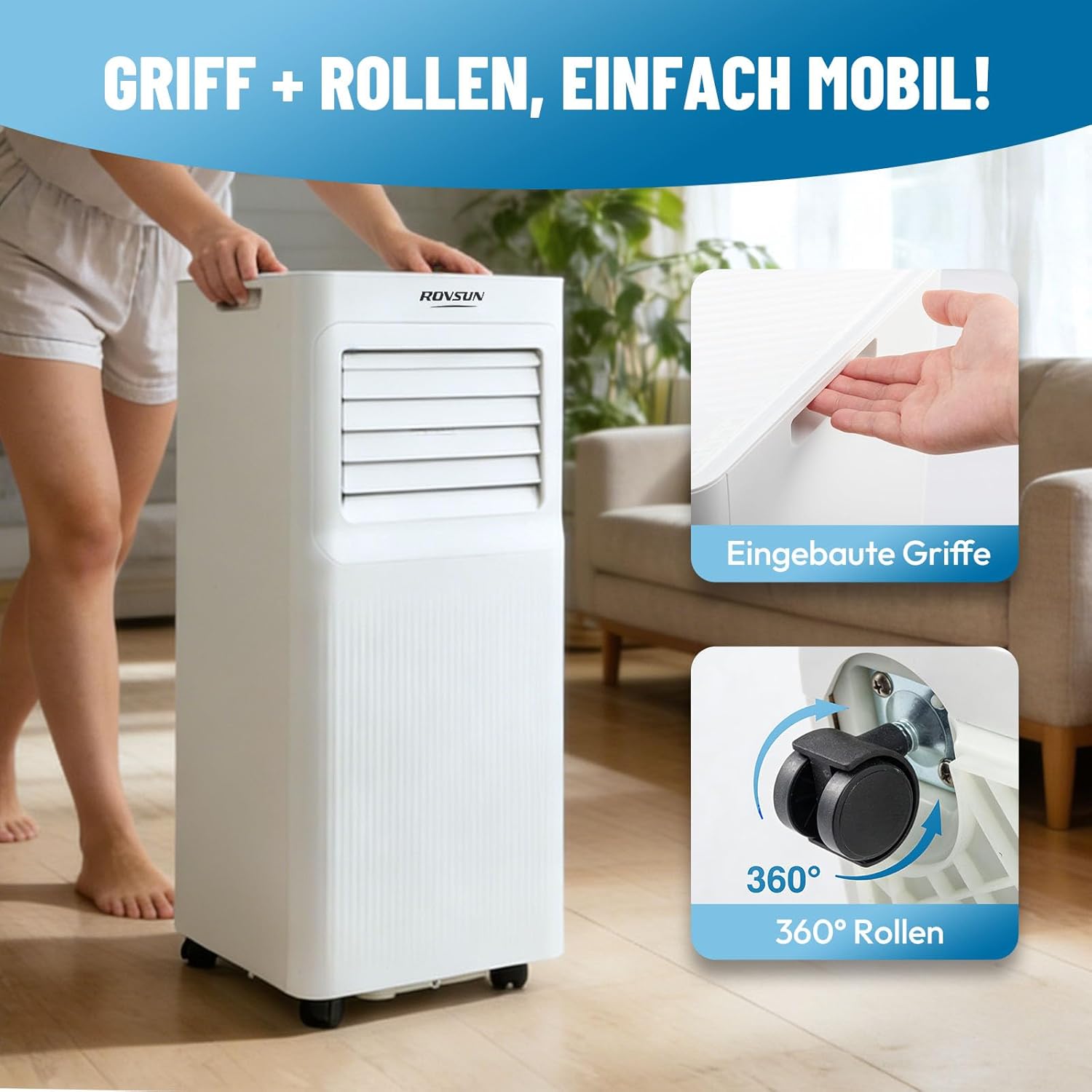 ROVSUN 3 in 1 Klimaanlage Mobil 9000 BTU mit Abluftschlauch, Moiles Klimagerät Mini Klimaanlage mit LED-Display & Fernbedienung & APP, 24H-Timer (9000, BTU)
