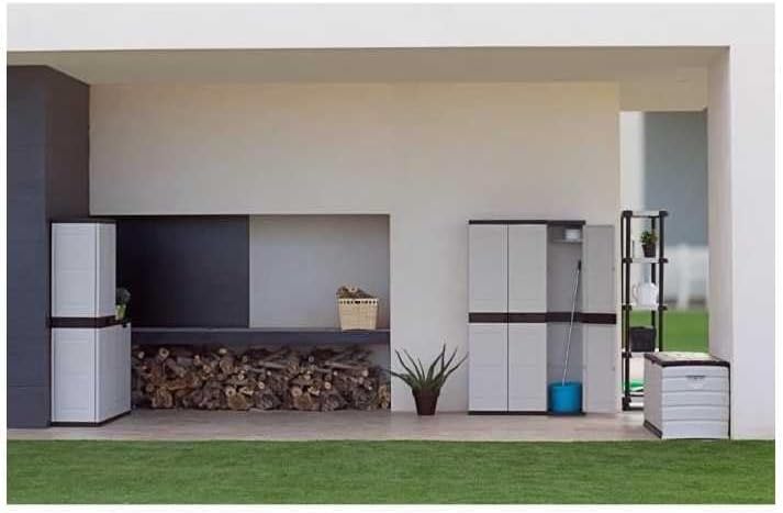 Titanium Plastiken High Cabinet 3 Doors with Letters and Penderie- L105 xp44 x H176 cm-Beige and Black-Intérieur and Exterior