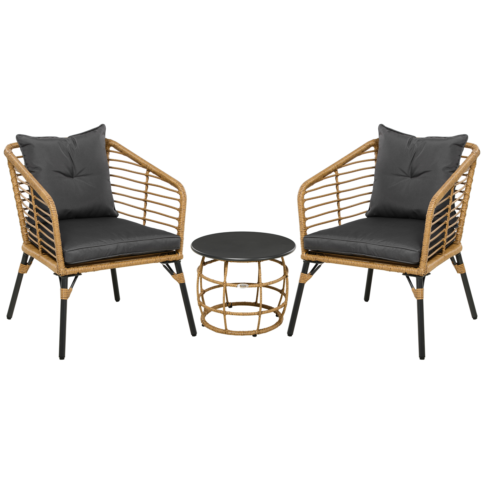 Outsunny rotan tuinmeubelset 3-delig. Zitgroep met kussens voor terras balkon