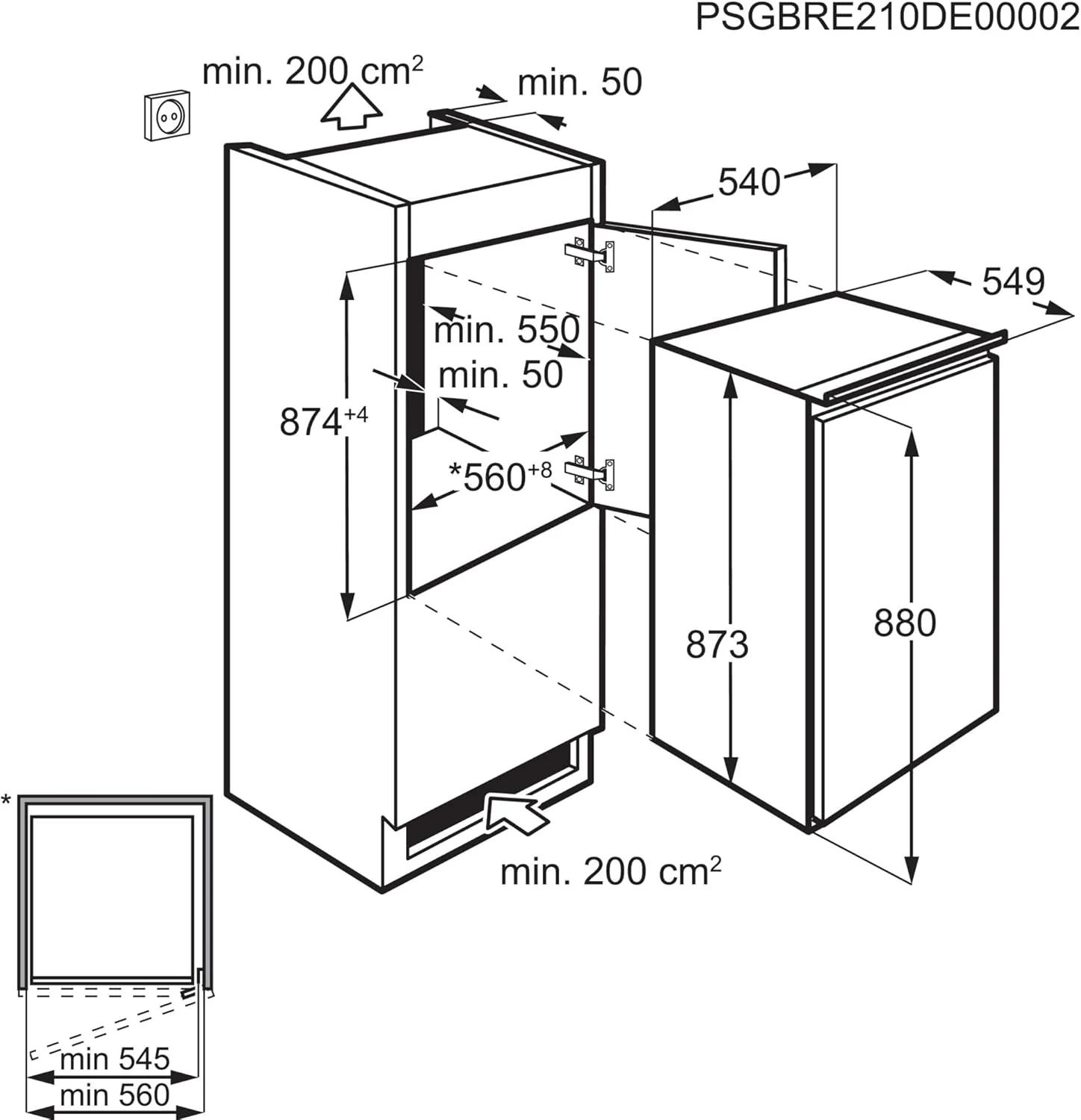 AEG TSK5O881ES Inbouwkoelkast / 880 mm / 142 L / Sleepdeur / E