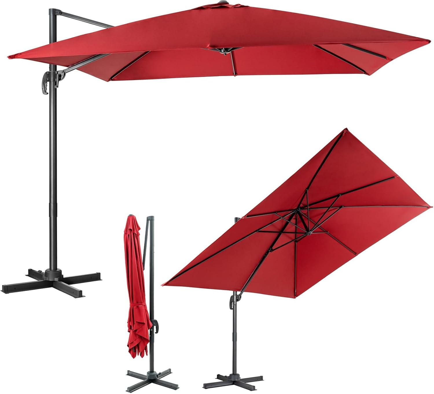 COSTWAY Parasol przeciwsłoneczny, kwadratowy, 300 x 300 cm, z korbą, parasol ogrodowy, wychylny, obracany o 360°, duży parasol tarasowy, do ogrodu, tarasu, kawiarni