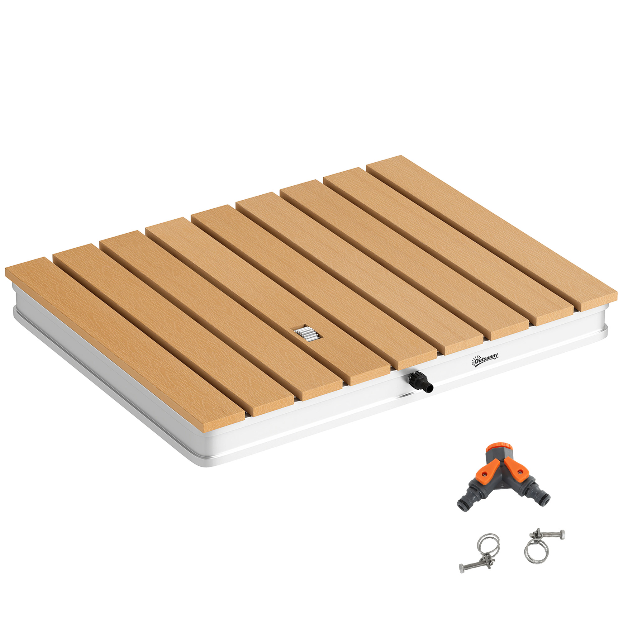 Outsunny Buitendouche Tuindouche met verstelbaar voetwiel Aluminium tot 4 m fonteinhoogte 70 x 55 cm Natuurhout