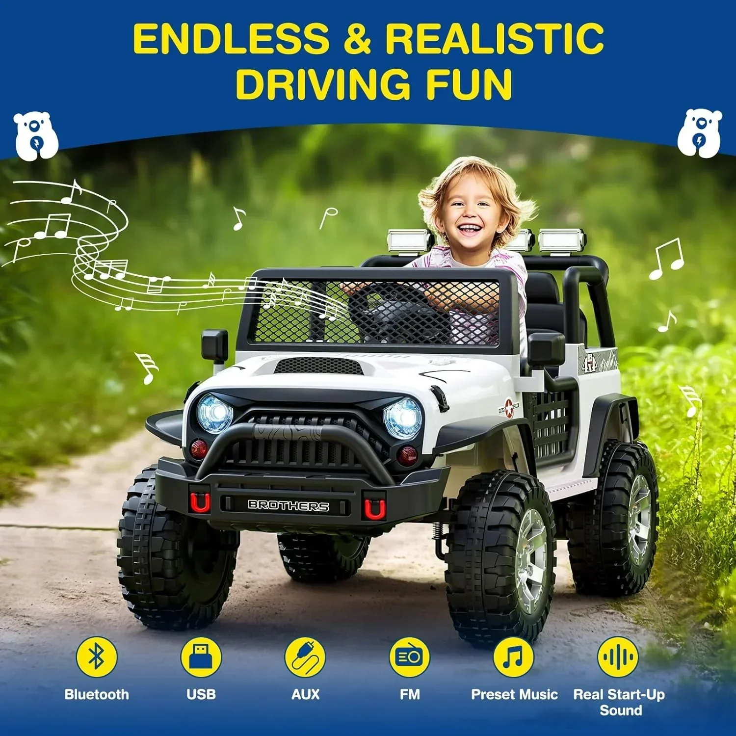 L8 Ride On Car 2 Seater 12V Kids Electric Car Remote Control 4-Wheel Suspension Bluetooth Speaker