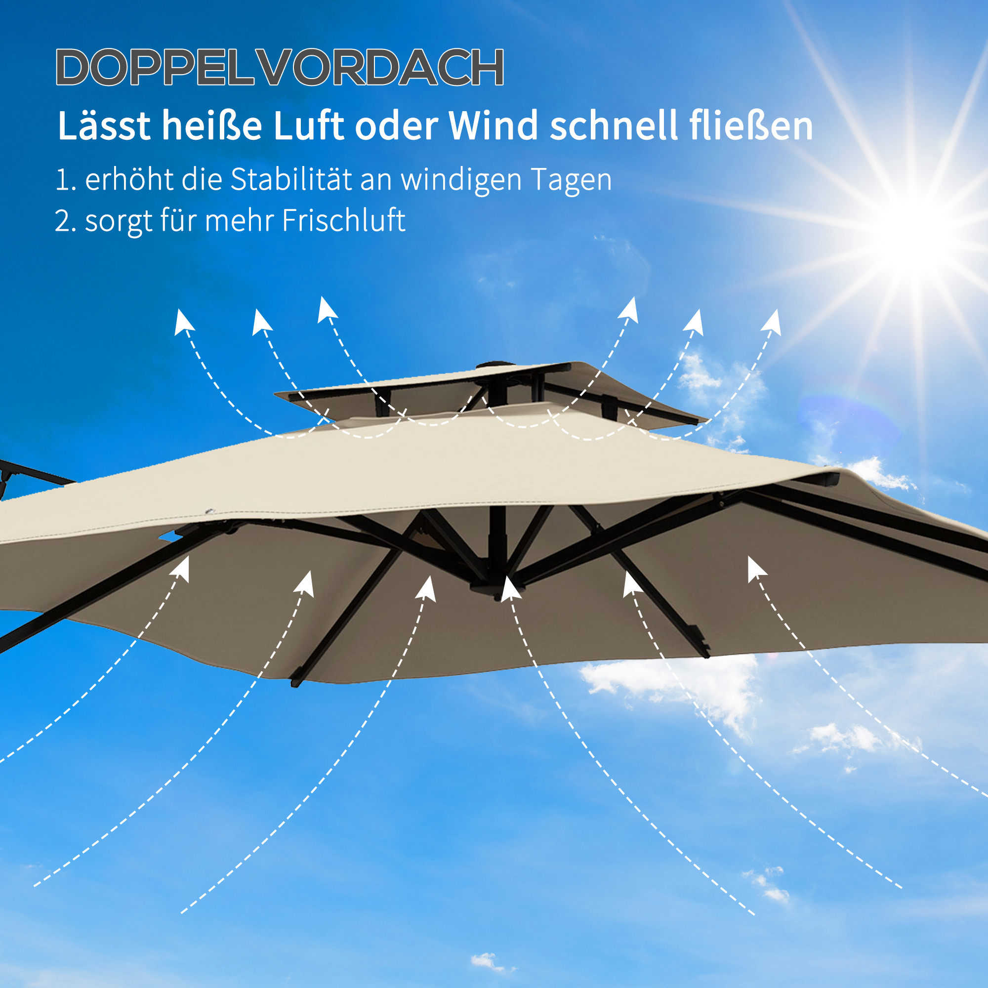 Outsunny Zweefparasol 2.94x2.94, Aluminium, Khaki