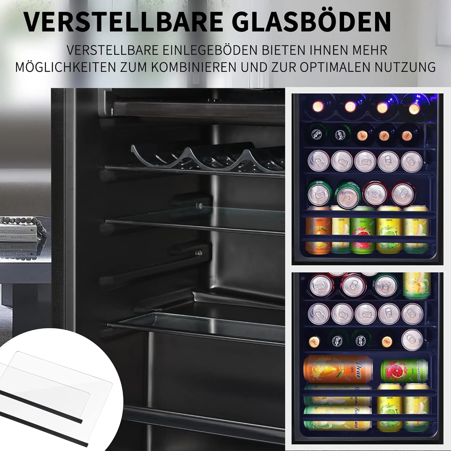 Merax Koelkast 128L, Vrijstaande Drankkoeler met 120L Koelruimte + 8L Vriezer, met LED Binnenverlichting en Verstelbare Legplanken, Superstil voor Restaurant, Bar, Drankjes en Bier