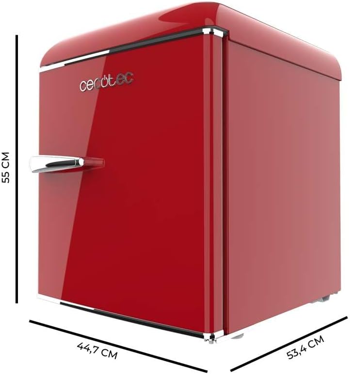 Cecotec Mini Frigo Bolero CoolMarket TT Origin 45 Rouge. Réfrigérateur de Table Rétro 45L, 55 cm de Haut, 44,7 cm de Large, Classe Énergétique E, Bac à Glaçons et Poignée Chromée, Rouge