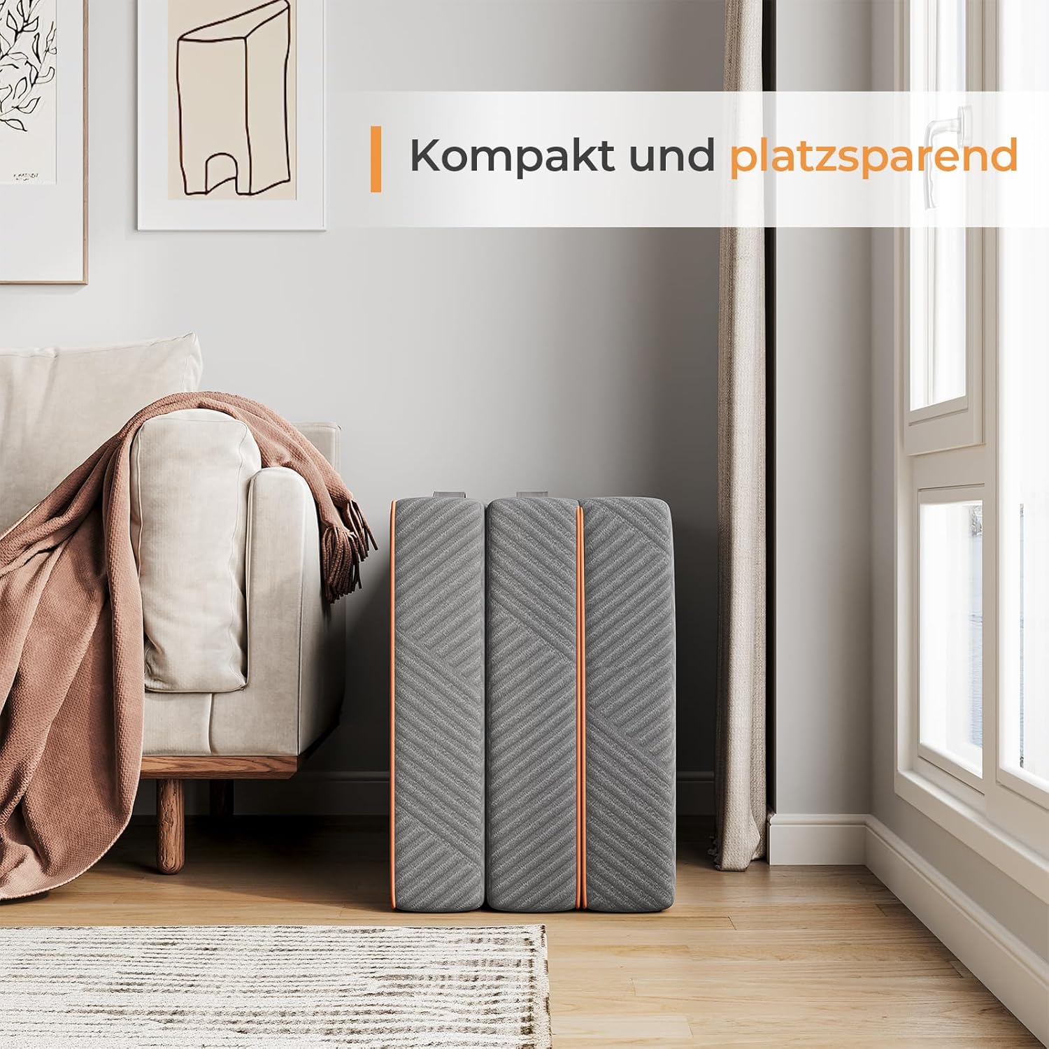 Vesgantti Klappmatratze Gästematratze 100x200cm, Höhe 15cm, 3-teilige Gel Schaumstoff Faltmatratze für Reisen, Camping, Boden, Gästebett, waschbarem Bezug Faltbare Matratze Öko-Tex Zertifiziert