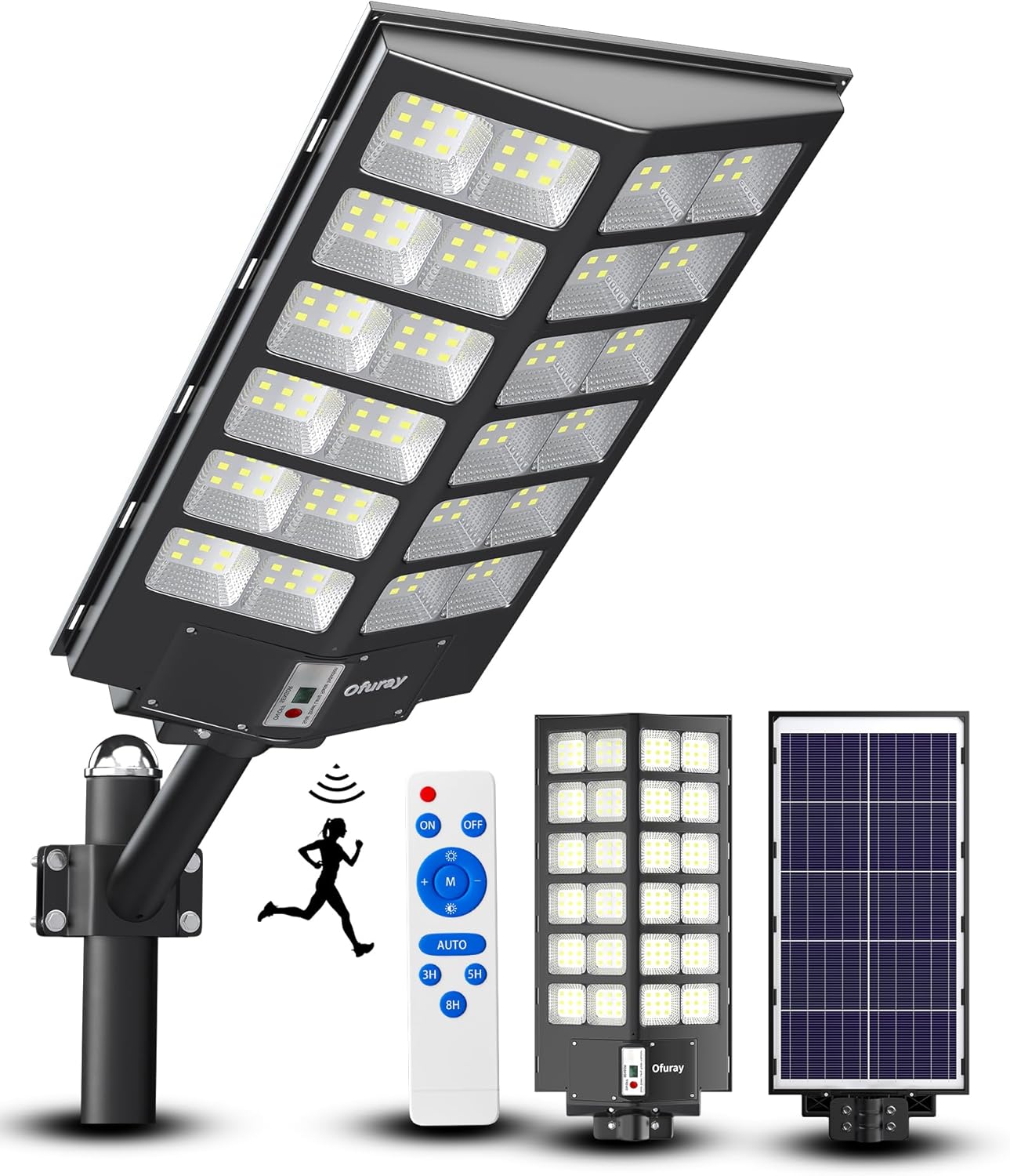 Ofuray Of-9800W Solar Straßenlaterne für Außen, Solarlampen mit Bewegungsmelder, 6500K Superhelle Led Solar Strahler Außen mit Fernbedienung, IP67 Wasserdicht Solarleuchte für Gärten, Garage, Straßen