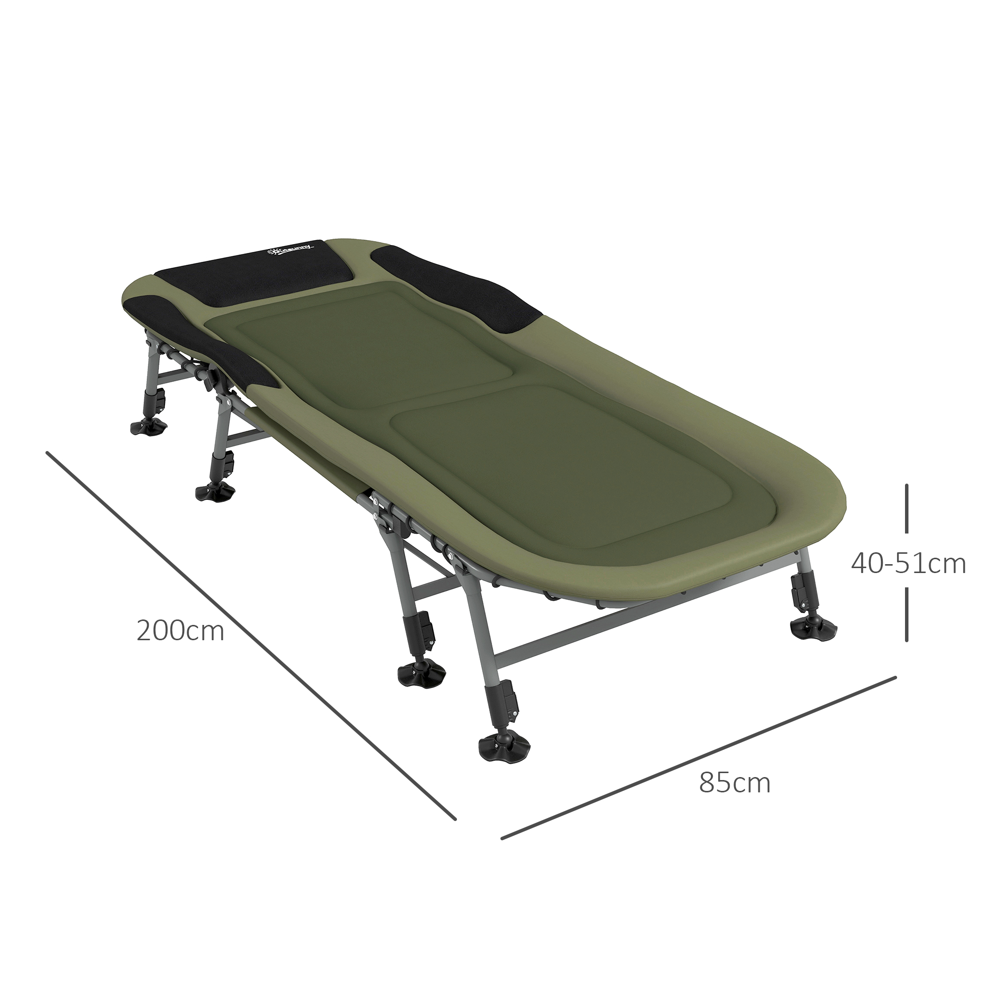 Outsunny Campingbed Ligbed Veldbed, 200 x 85 x 40-55 cm, Waterbestendig Groen