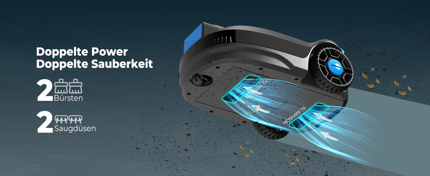 Der Text lautet „Doppelte Power Doppelte Auswahl“. Marketingbild, das zwei blaue Lichtstrahlen zeigt, die von einem Produkt ausgehen, auf dem die Nummer „2“ deutlich sichtbar ist.