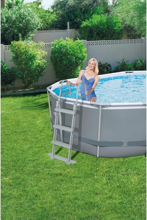 Bestway Power Steel Frame Pool Set, oval, grau, 424 x 250 x 100 cm