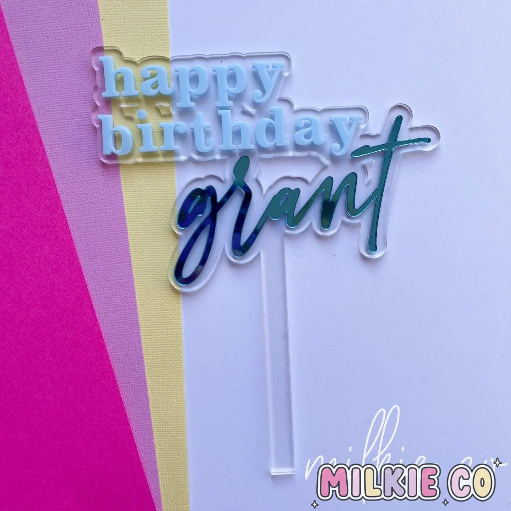 Baby Blue 'Happy Birthday Name' Cake Topper