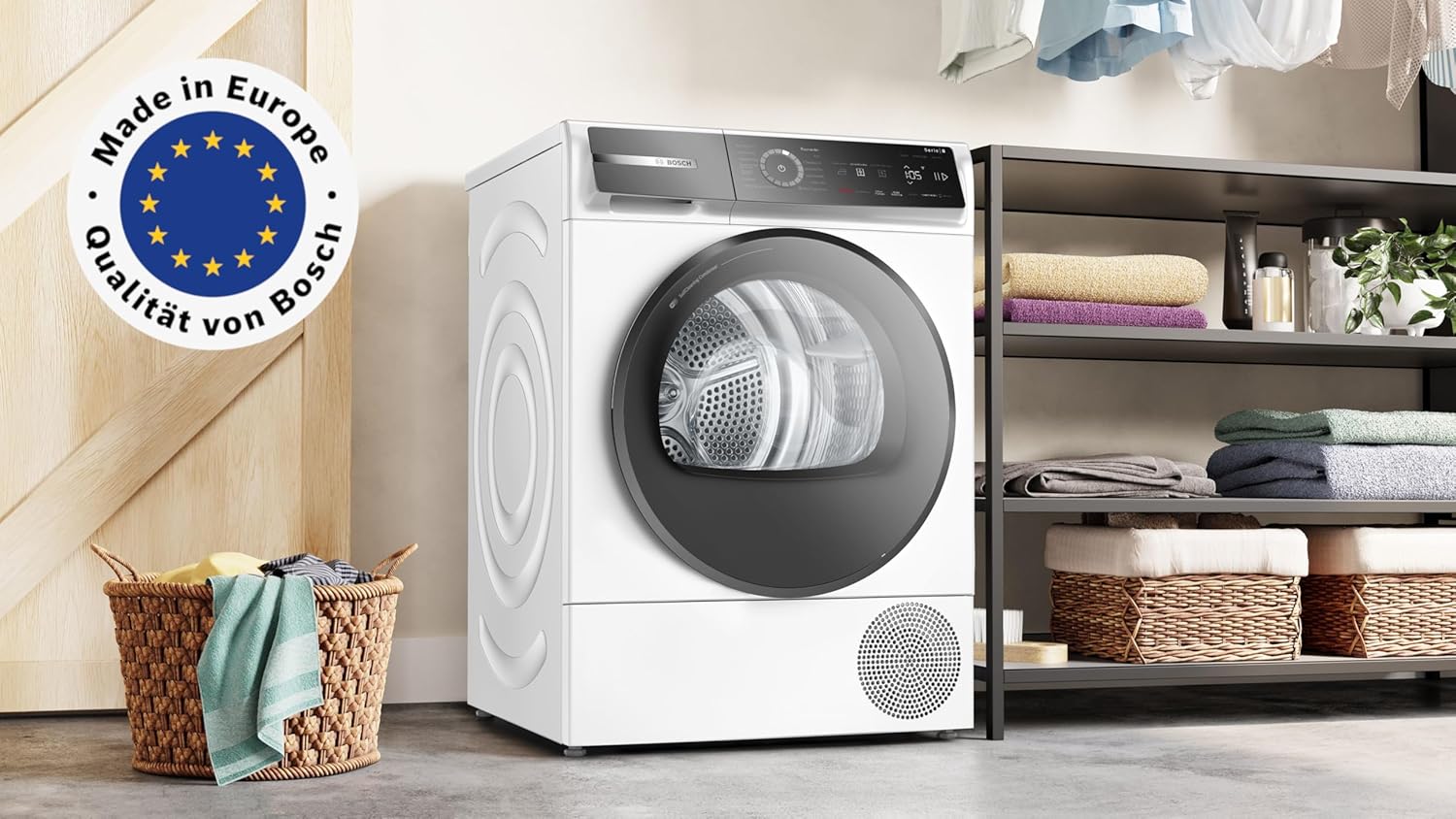 Bosch WQB246D41 Serie 8, Wärmepumpentrockner 9kg, Silent Dry - Extrem leise, Schneller getrocknete Wäsche, Auto Dry, Selbstreinigender Kondensator, Trommelinnenbeleuchtung, Home Connect, Weiß