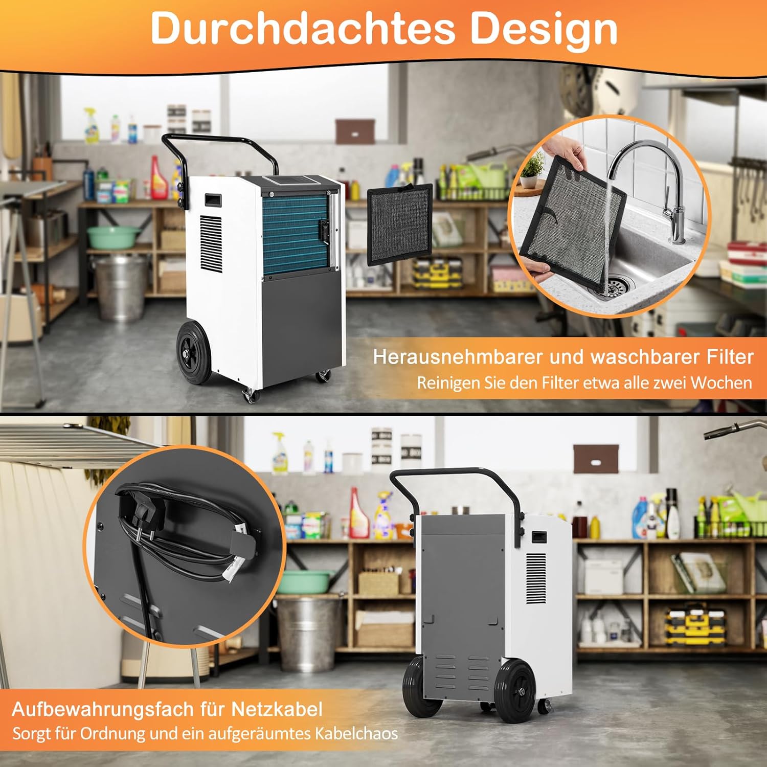 GOPLUS 73 L/Tag Luftentfeuchter, Raumentfeuchter mit 24h Timer, automatischer Abtauung & Entleerung, kommerzieller Entfeuchter mit Rollen, Entfeuchtungsgerät für Garagen, Fabriken & Keller (Weiß)