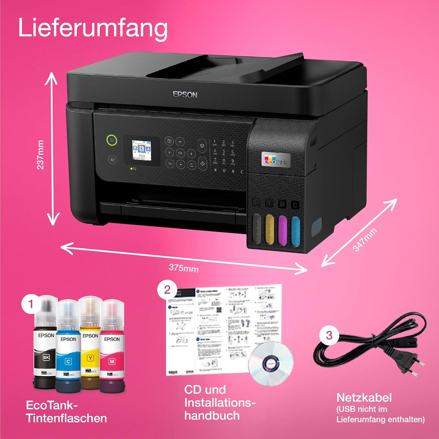 Epson EcoTank ET-4800 A4-Multifunktions-Wi-Fi-Tintentankdrucker, mit einem im Lieferumfang enthaltenen Vorrat an Tinten bis zu 3 Jahren