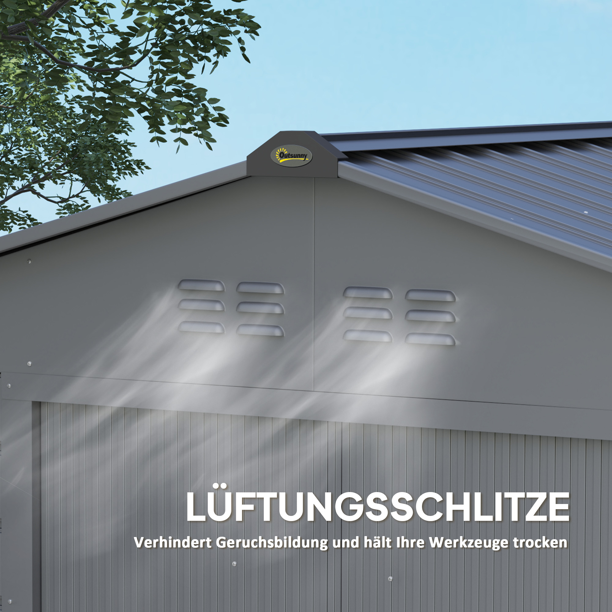 2,1 x 1,3 m Tuinschuur, Gereedschapsschuur van Staal, Afsluitbare Deuren, 4 Ventilatieopeningen, Grijs