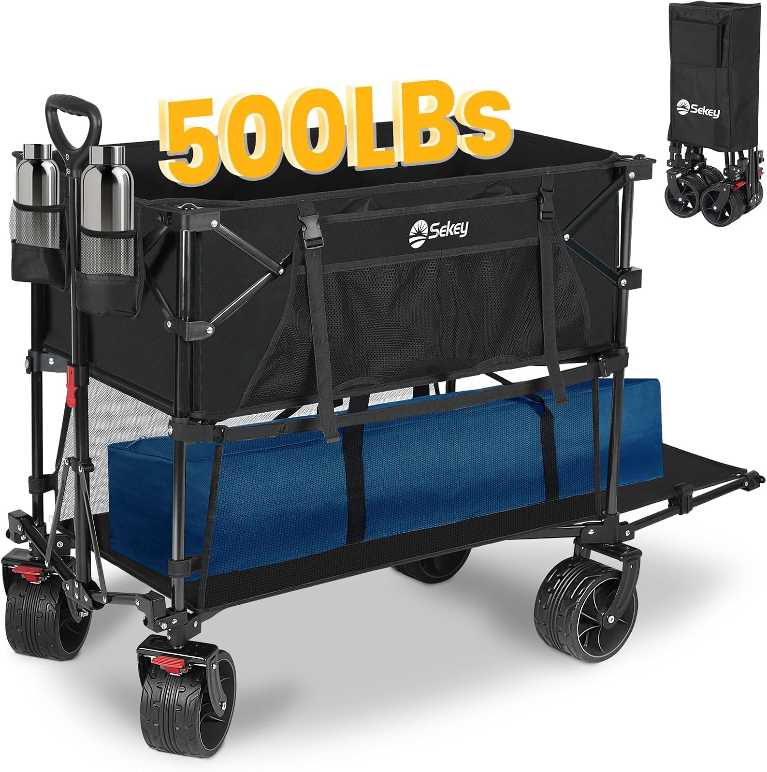 400L Large Capacity Folding Double Decker Wagon with Brakes 50 Extra Long Extender Cart