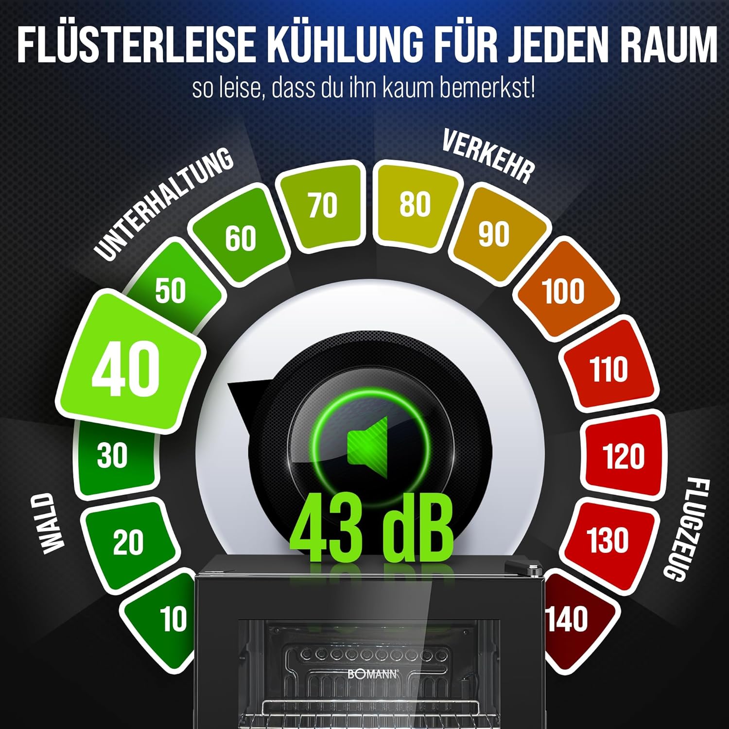 Bomann® Getränkekühlschrank | 63 Liter | stufenlos regelbar +3–10°C | Flaschenkühlschrank mit Glastür, 4 Ablagen & LED-Beleuchtung | leise, energieeffizient & kompakt | für Flaschen & Dosen | KSG 7287