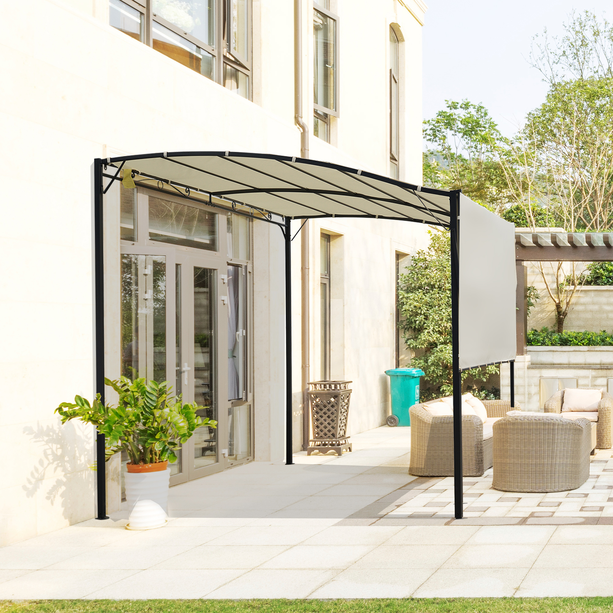 Outsunny Paviljoen tuinpaviljoen zonwering met opklapbaar afdak UV-bescherming 3 x 2,5 m