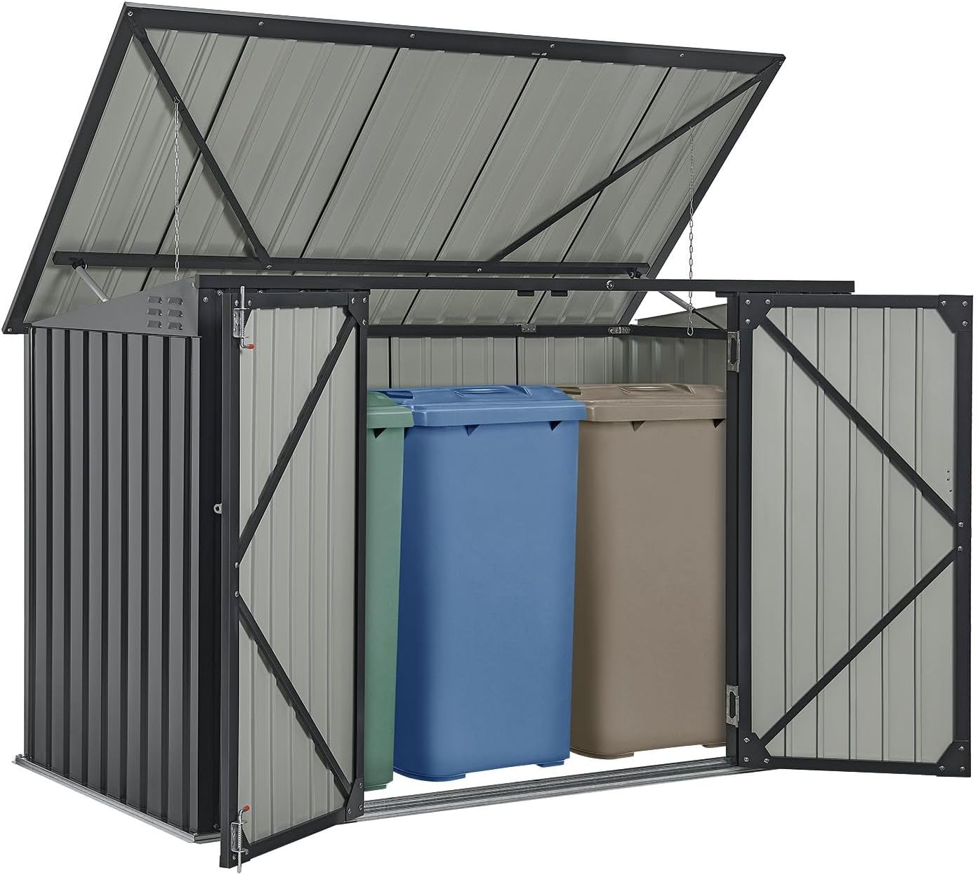 Juskys 3er Mülltonnenbox Namur 3 x 120 Liter Tonnen - 2m² - 2 Türen - Metall Mülltonnenverkleidung Müllbox Müllhaus Aufbewahrungsbox
