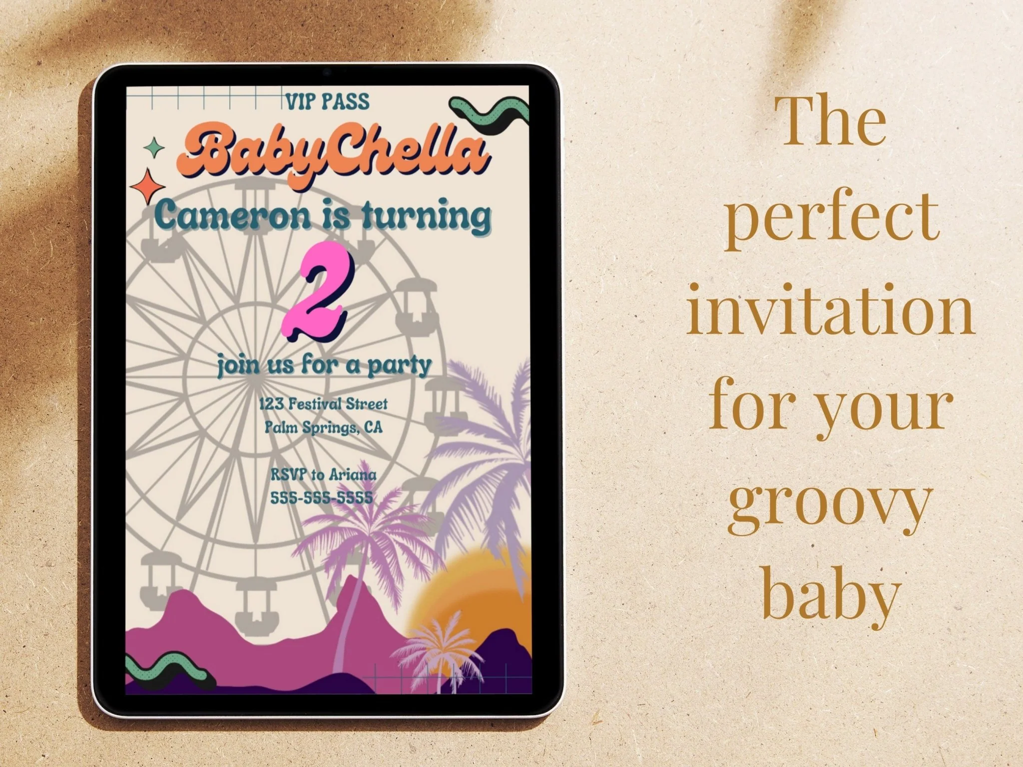 BabyChella Birthday Invitation, Coachella Invitation, children's birthday invitation, festival theme, baby birthday invitation
