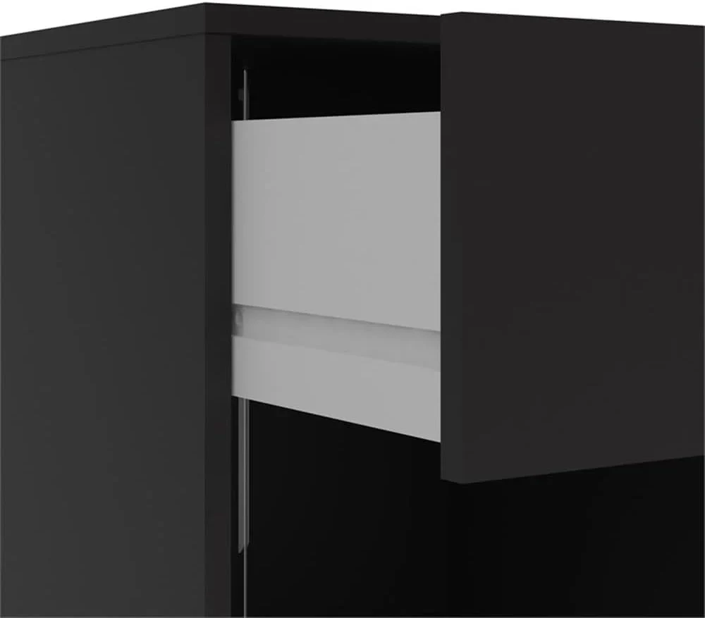 3-Pc Scandinavian Design Engineered Wood Bedroom Furniture Set with 3-Drawer Chest & 6-Drawer Double Dresser & 1-Drawer Nightstand, Pewter Plastic Handles, Smooth Plastic Glides, in Black