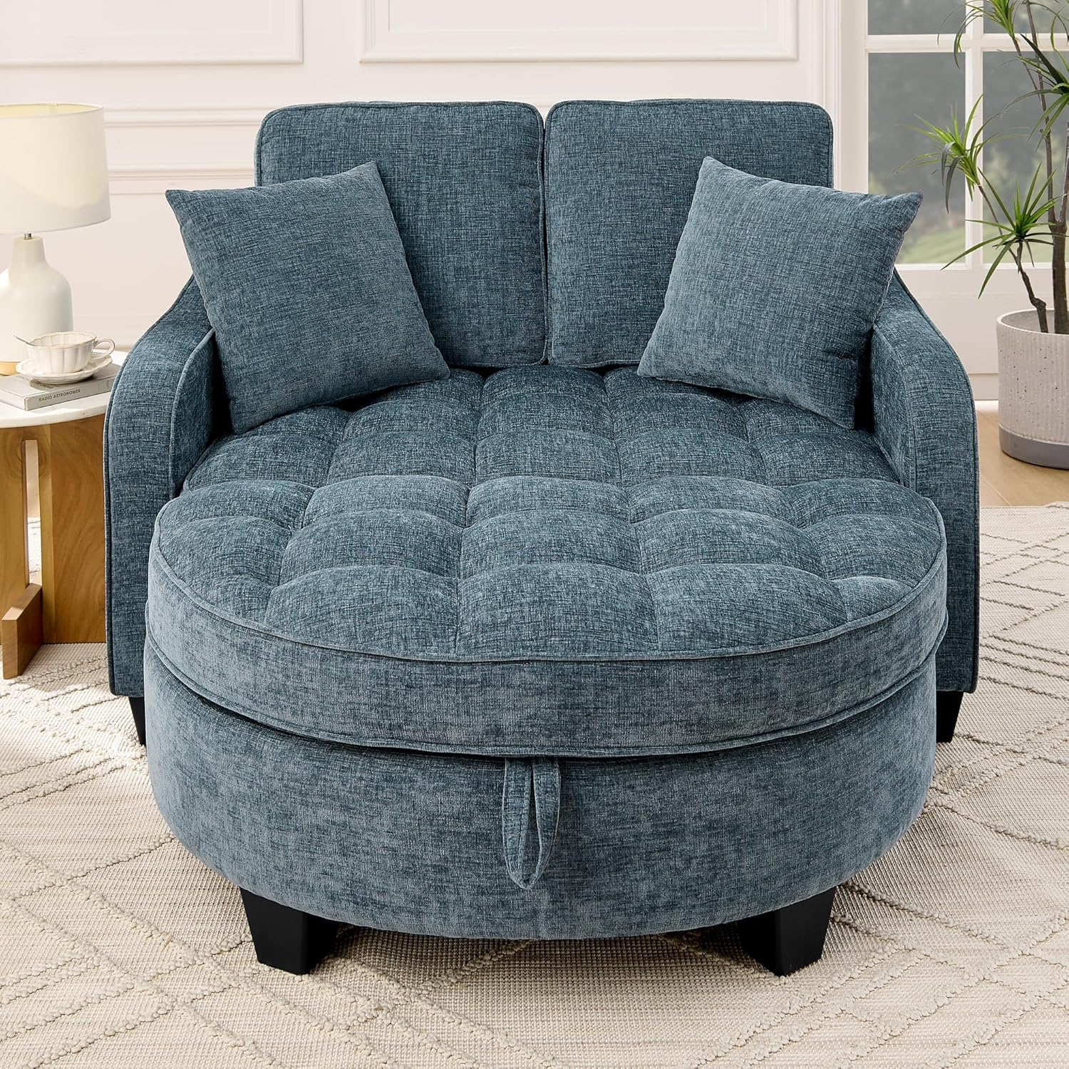 Sofa mit mit Aufbewahrungs-Hocker, Schlafsofa mit Verstellbarer Rückenlehne und Kissen, Klein Sofa, für kleine Wohnzimmer,Studienzimmer,Schlafzimmer,Blau