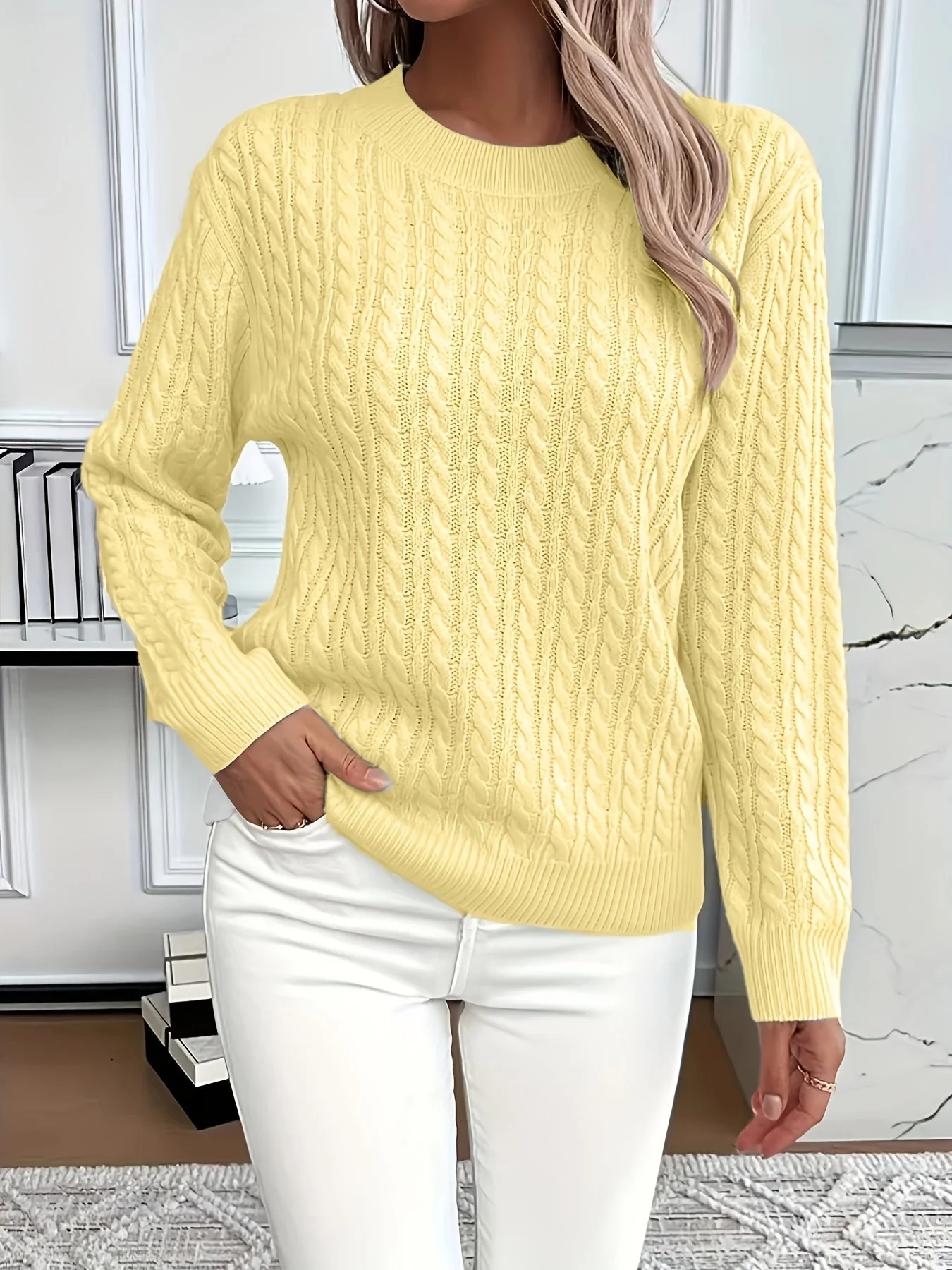Strickpullover mit Zopfmuster f��r Damen �C Weicher und stilvoller Pullover f��r Fr��hling und Herbst