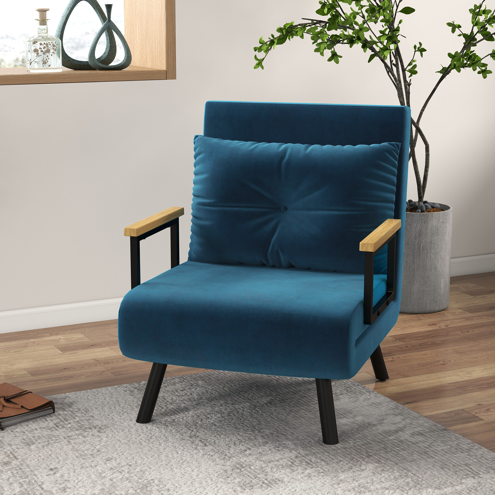 Relaxstoel Ligstoel Fluweel, Ligfunctie, Fluweel, 63 cm x 73 cm x 81 cm, Blauw