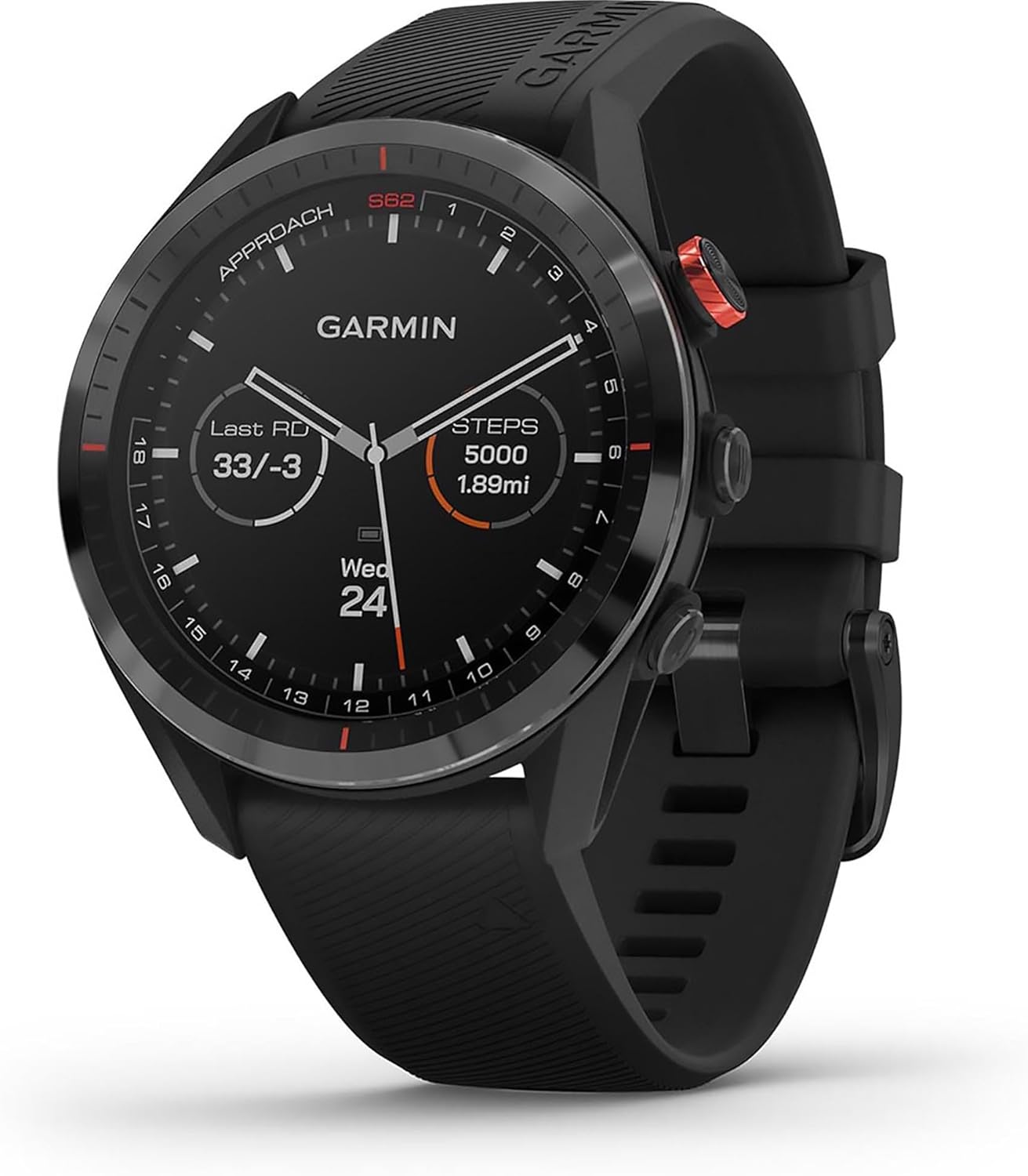 010-02200-00 Approach S62, Premium-Golf-GPS-Uhr, integrierter virtueller Caddie, Mapping und Vollfarbbildschirm, Schwarz