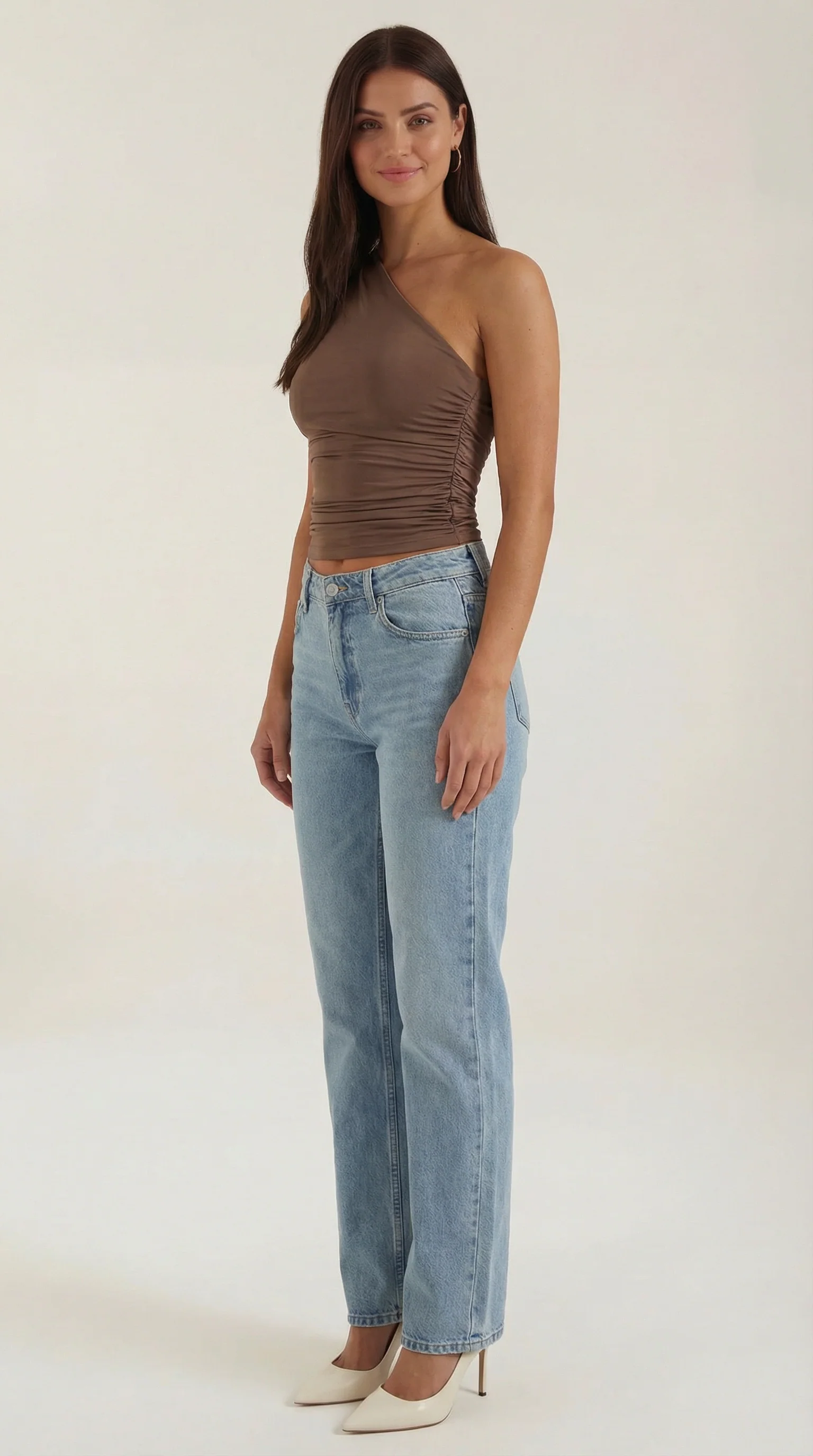?rmelloses One-Shoulder-Top mit seitlicher Raffung