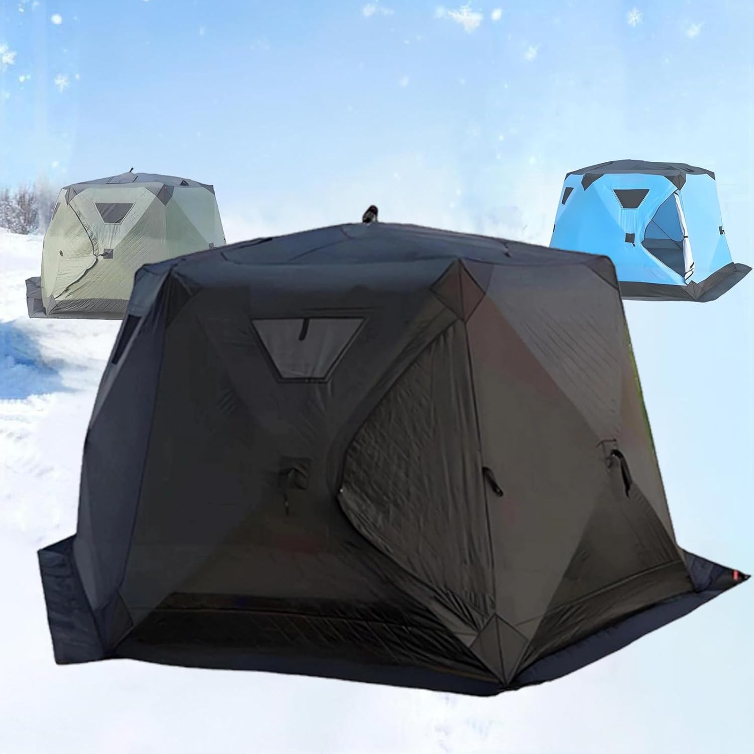 Isolierter sechseckiger Unterschlupf, Pop-Up-Unterstand für Eisangeln, tragbar, für 5-6 Personen, mit Herd Jack Boden, für Eisfischen & Wintercamping