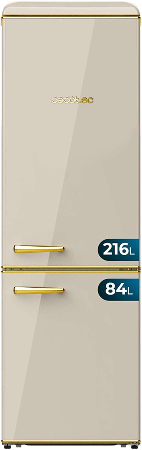 Cecotec Kühlschrank Kombi 2 Türen Retro 300 L Bolero CoolMarket Kombi Origin 300 Beige E Höhe 191,5 cm 60 cm Breite Temperaturregelung Chromgriff und Glasplatten Beige