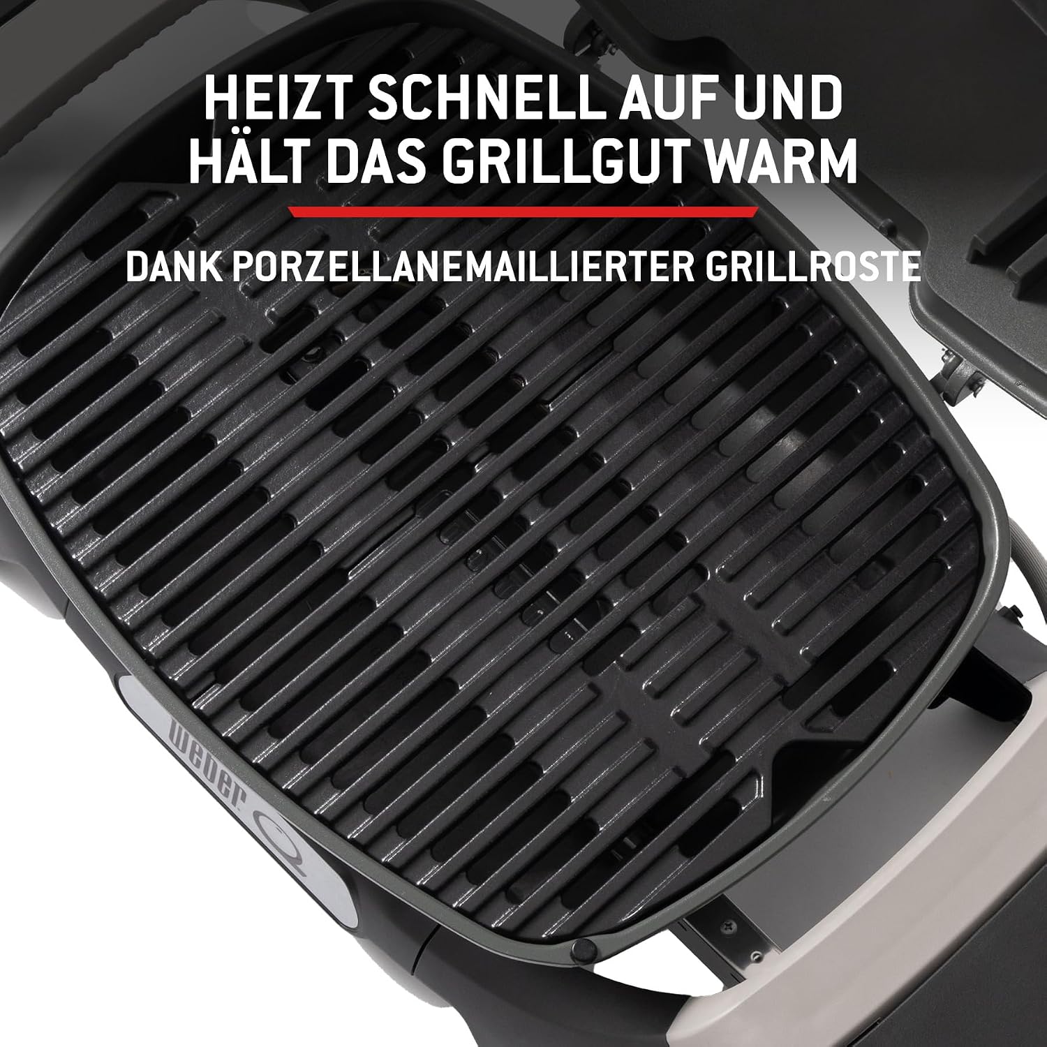 Weber Q 1100N Gasgrill/Tragbarer, leichter Grill für Camping, Terrassen und Balkone mit Hochleistungsbrenner, porzellanemaillierten Gussrosten und elektronischer Zündung, Mitternachtsschwarz