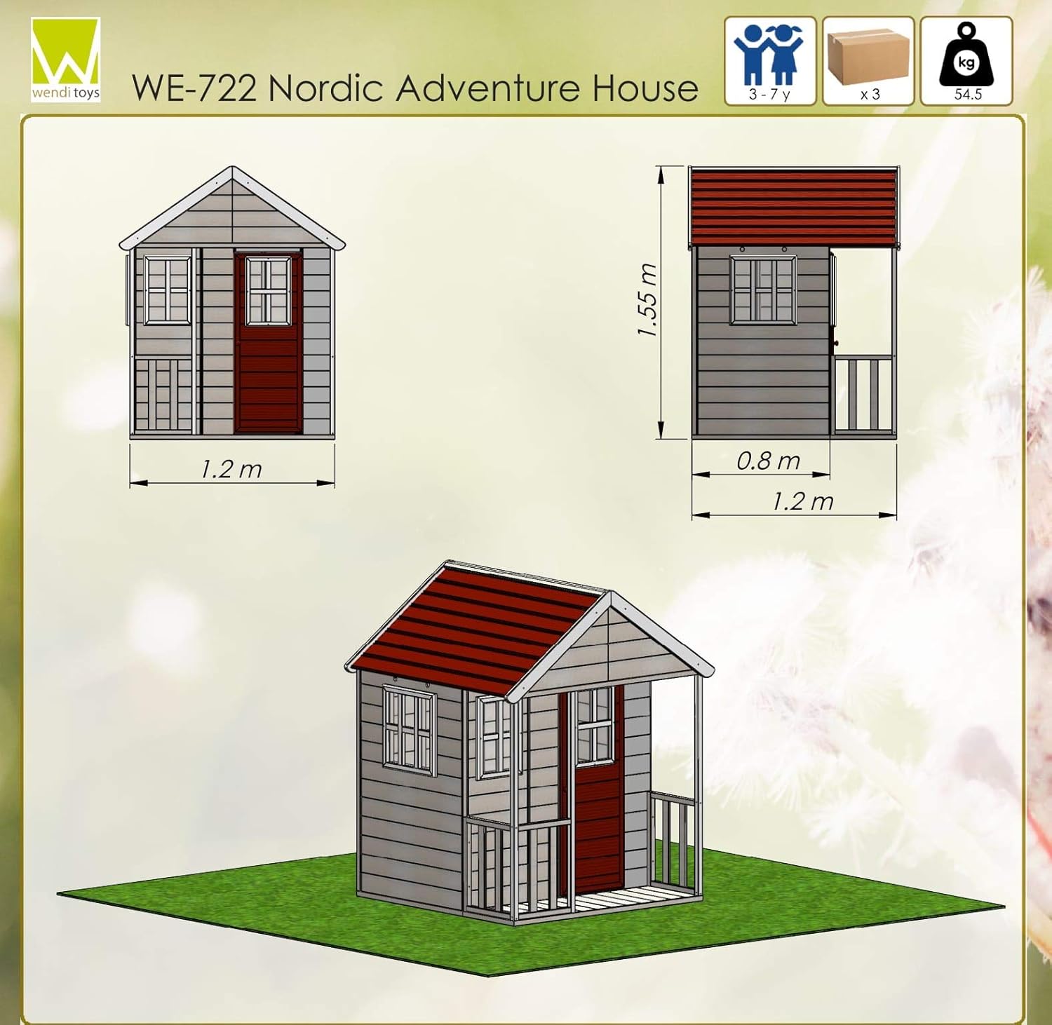 M6 Kinder Spielhaus Holz Outdoor, Gartenhaus für Kinder FSC Holz, 120×120×155 cm, mit Kunststofffenstern, Veranda, Regal, Tür, Kinderspielhaus für Garten, wetterfest, Rot