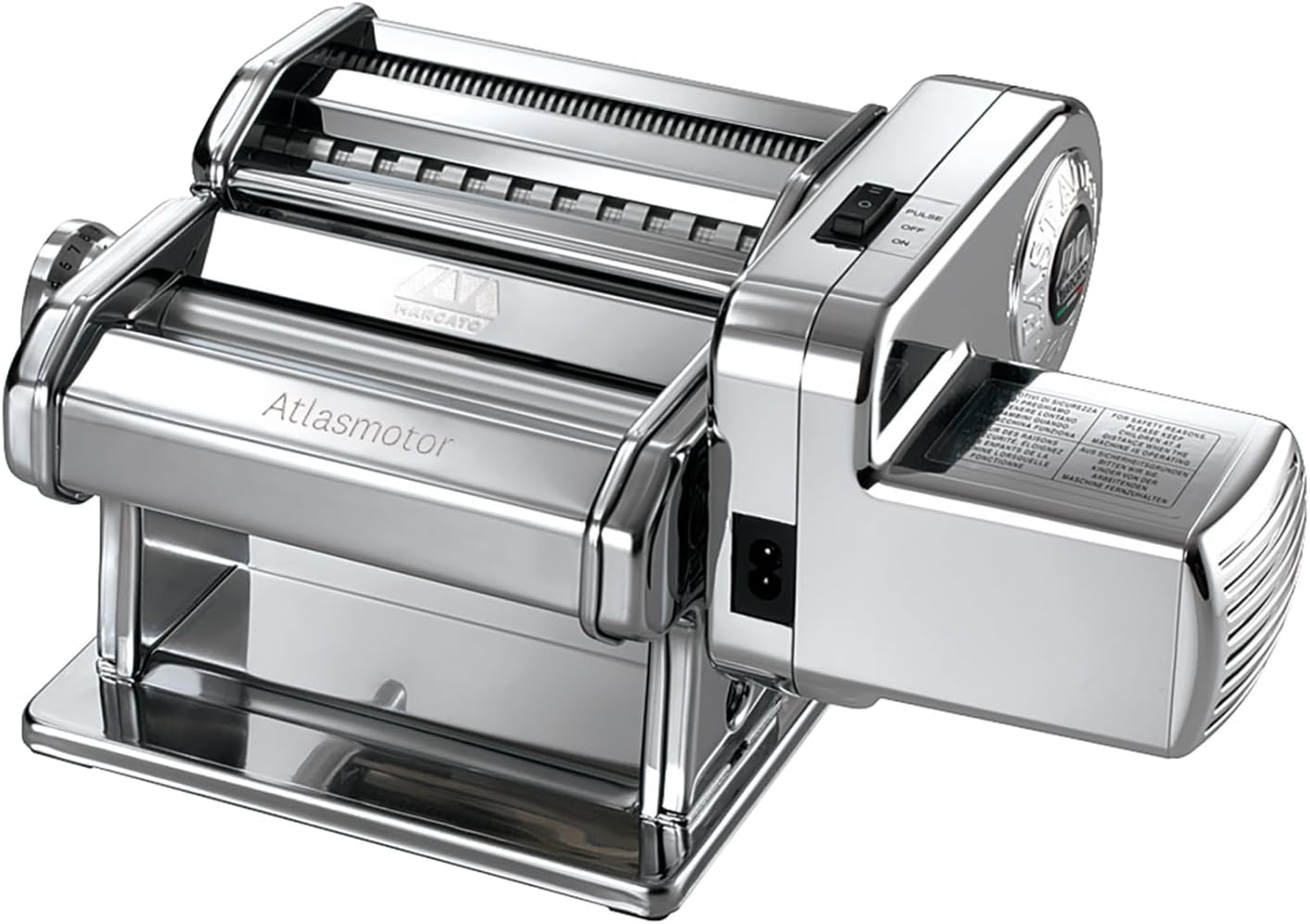Marcato Elektrische Nudelmaschine Atlas 150 + Motor, Atlasmotor, Für Pasta, Lasagne, Fettuccine, Tagliolini, aus Edelstahl