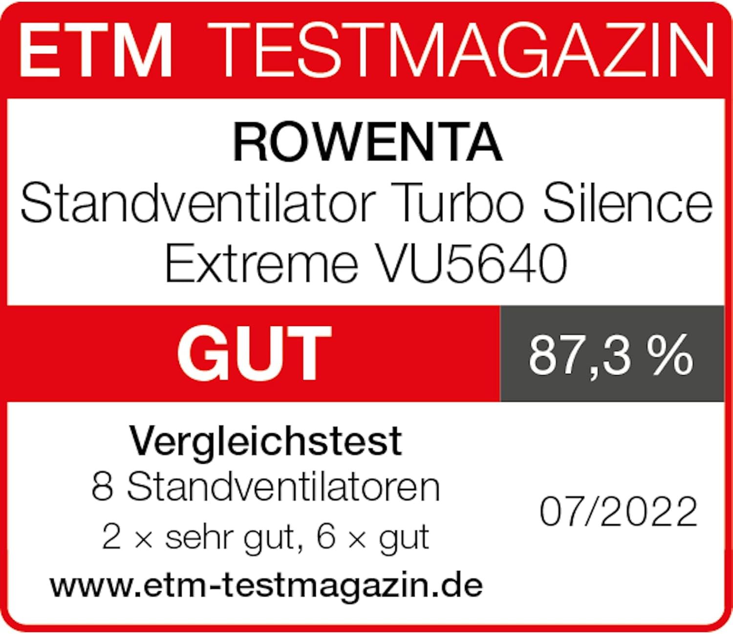 Rowenta Turbo Silence Standventilator, 45 dB(A), 72 m³/min Luftstrom, 4 Geschwindigkeiten, Silent Night & Turbo Boost, 120° Oszillation, Höhenverstellbar, VU5640