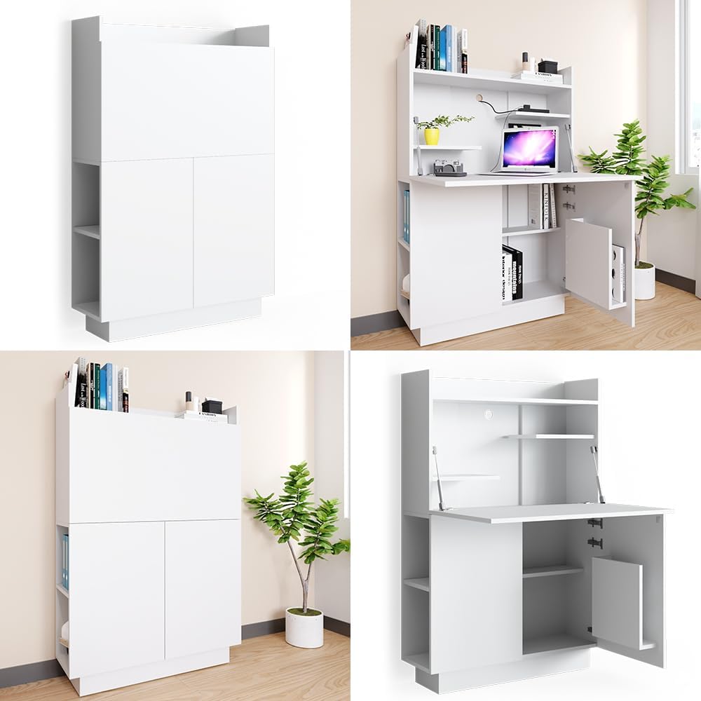 Vicco Sekretär Schreibtisch Alena, Arbeitstisch mit Schrank, Weiß, 85 x 27 cm