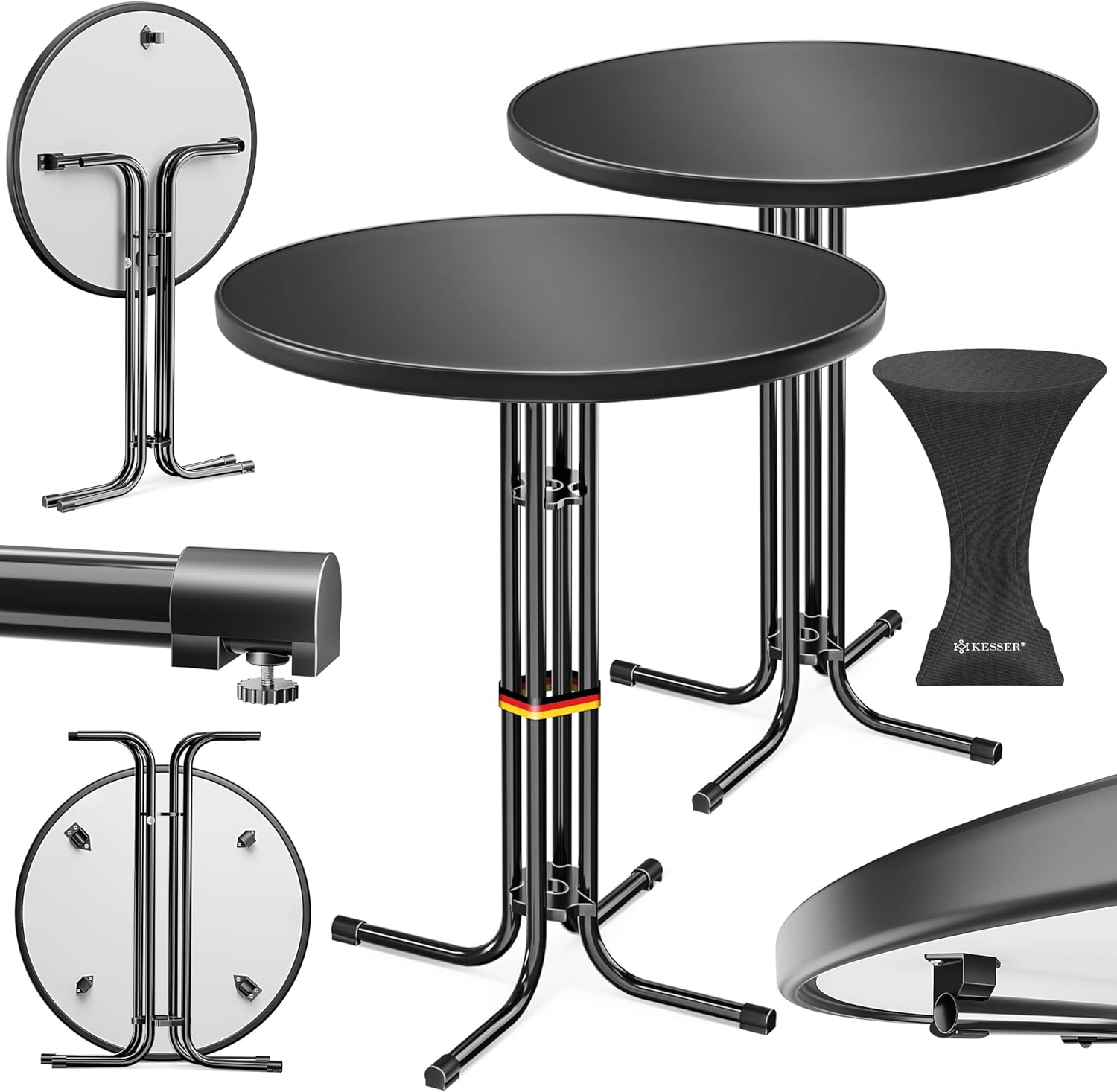 KESSER® Stehtisch klappbar 2er Set Ø80cm rund, Gastro Bistrotisch Hochtisch Cocktail Stehtisch + Husse, Klapptisch Partytisch für Garten/Balkon/Events/Gastronomie, wetterfest, In- & Outdoor, Schwarz